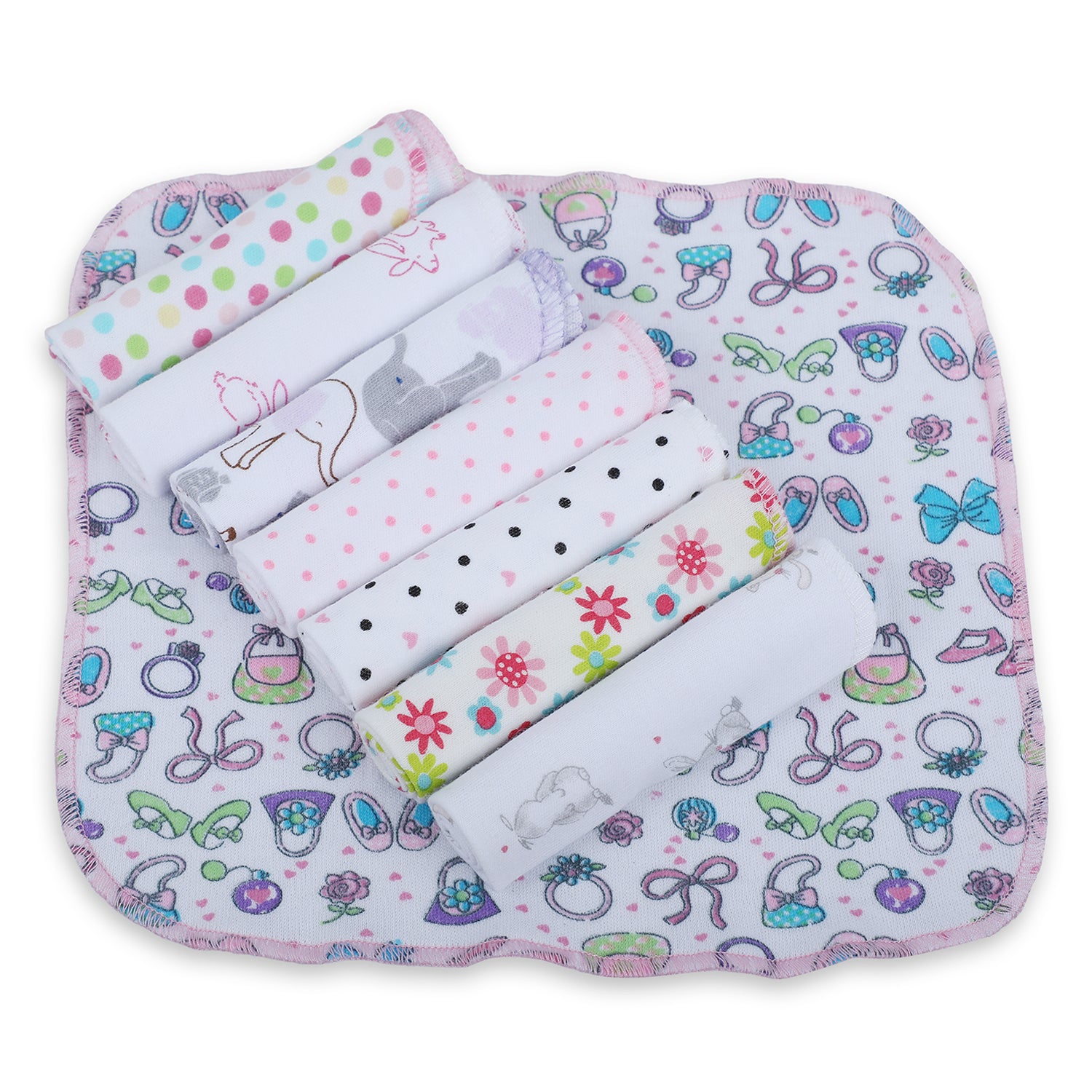 Baby Moo Girls Theme Cotton 20 x 20 cm Soft Hosiery Wash Cloth - Multicolour - Baby Moo