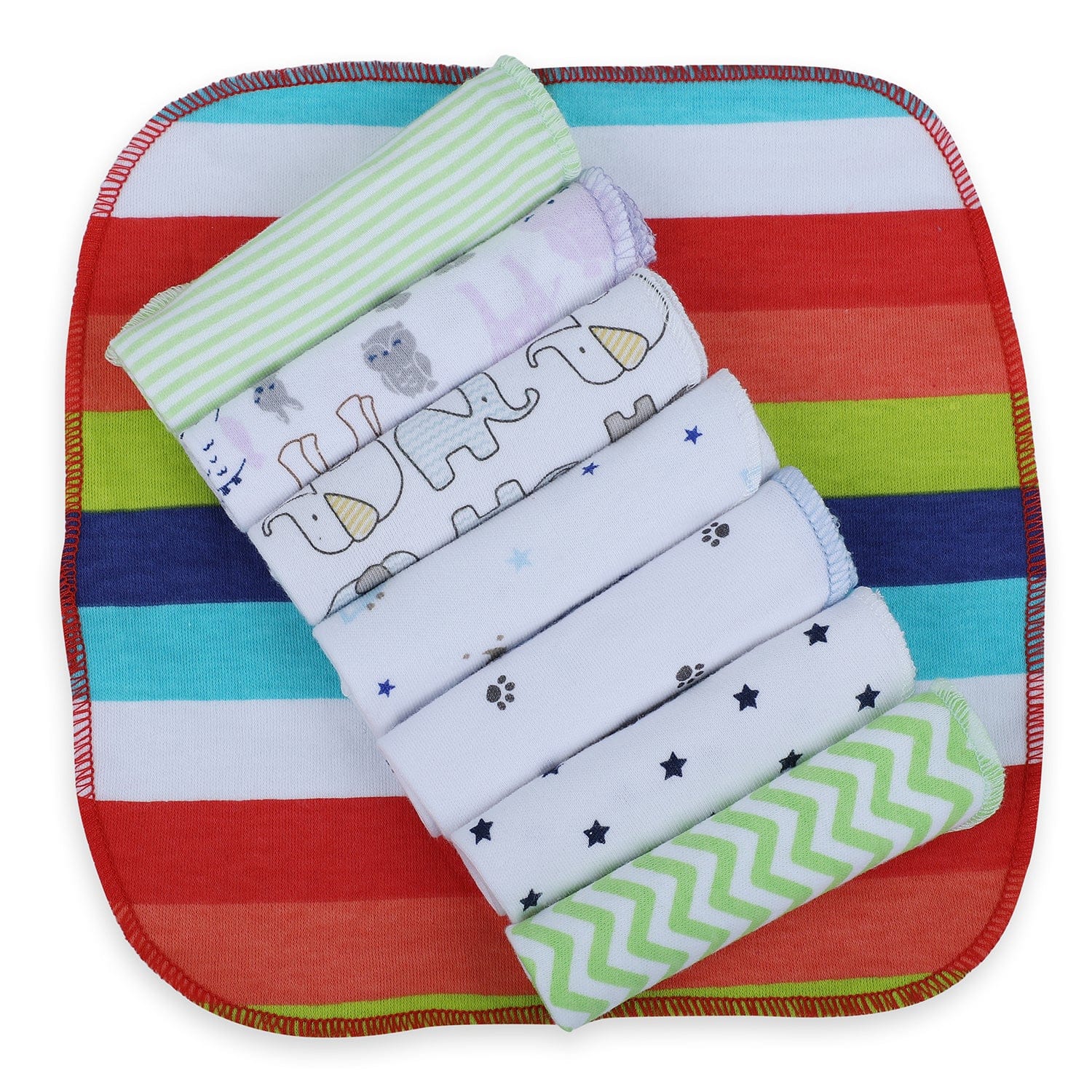 Baby Moo Unisex Cotton 20 x 20 cm Soft Hosiery Wash Cloth - Multicolour - Baby Moo