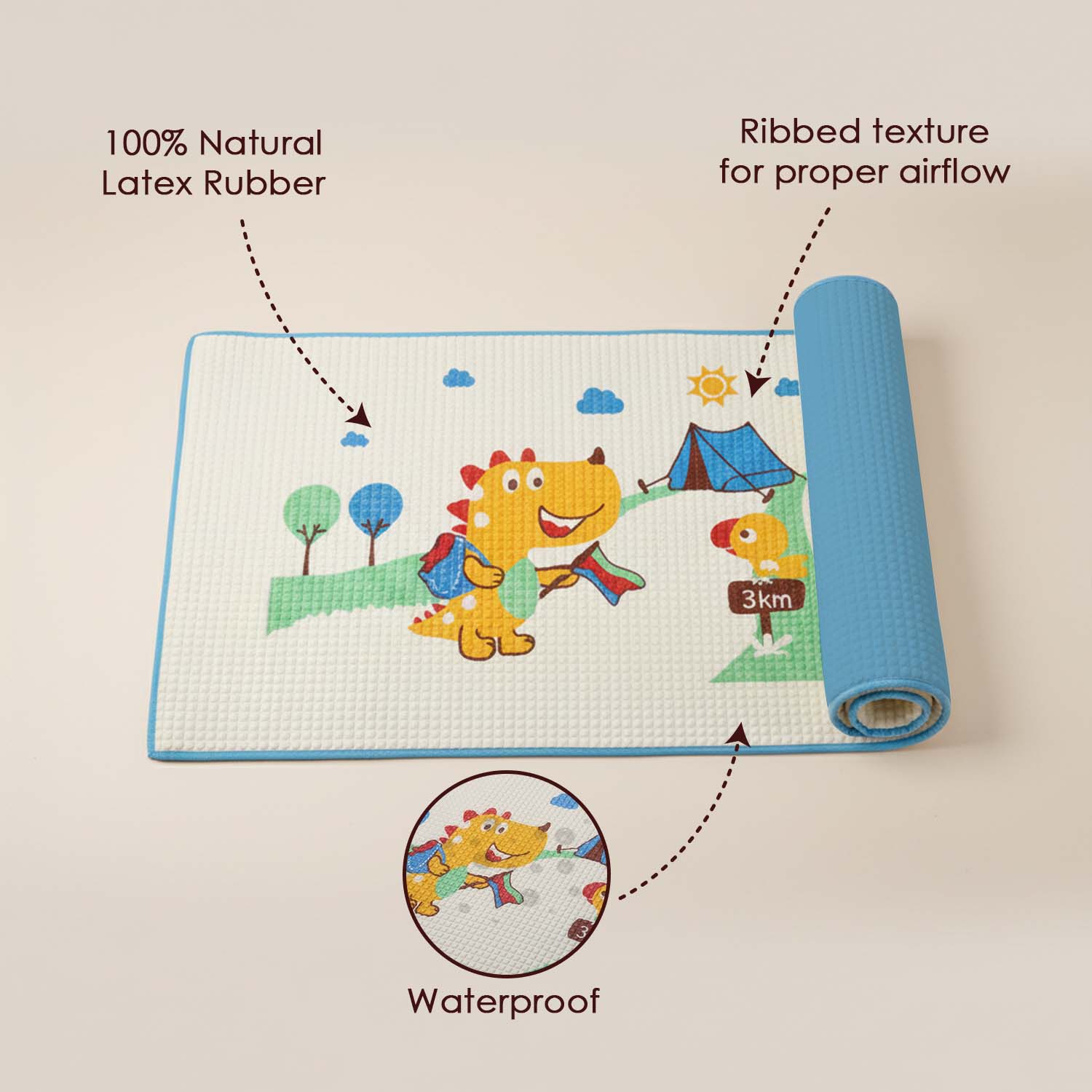 Baby Moo Dinosaur Camping Air Filled Waterproof Massage Mat - Blue