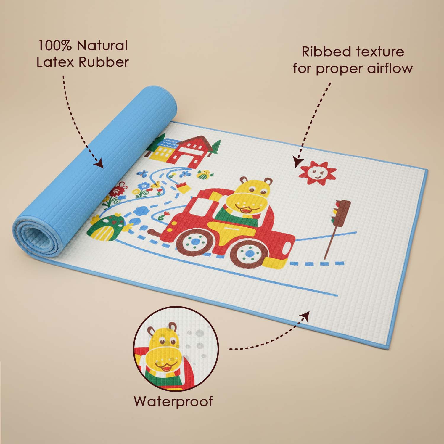 Baby Moo Hippo Car Ride Air Filled Waterproof Massage Mat - Blue