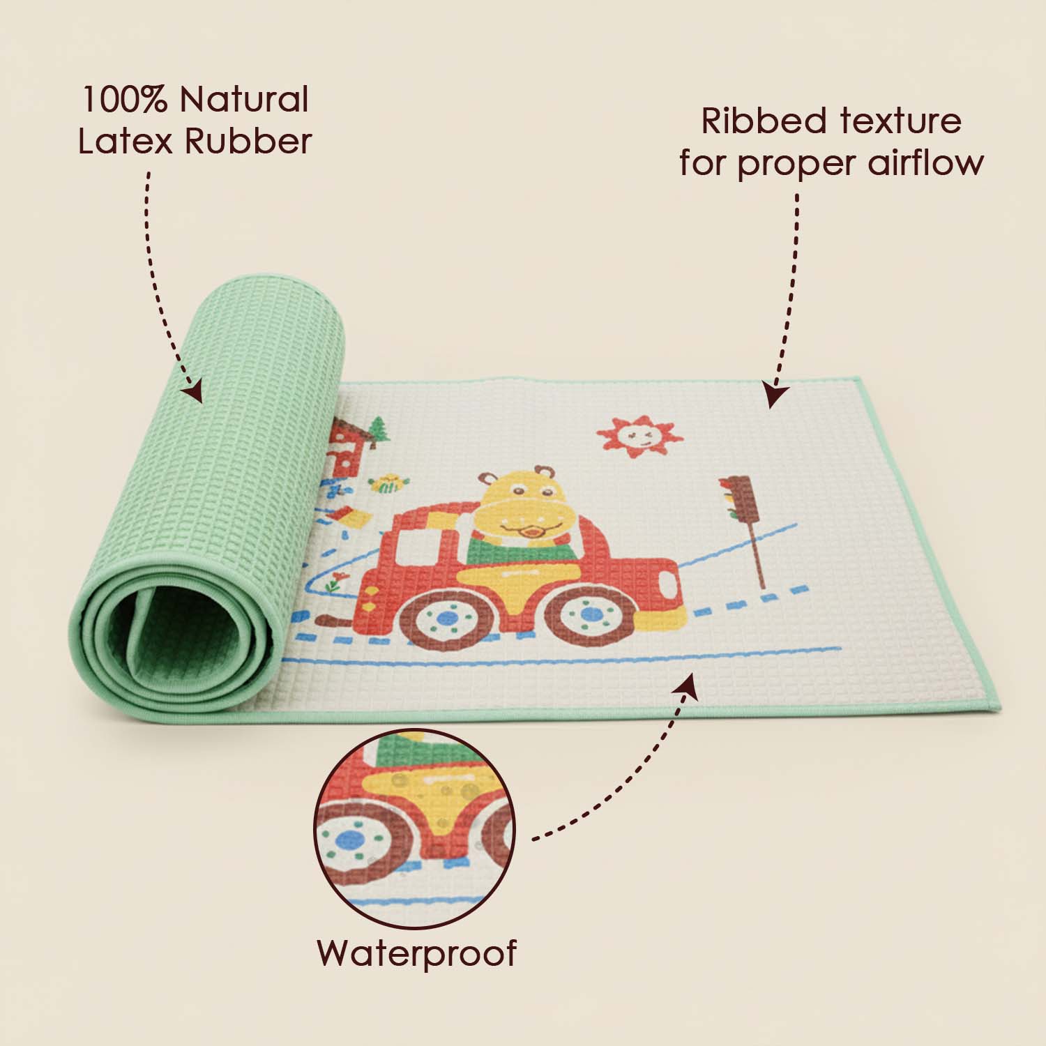 Baby Moo Hippo Car Ride Air Filled Waterproof Massage Mat - Green