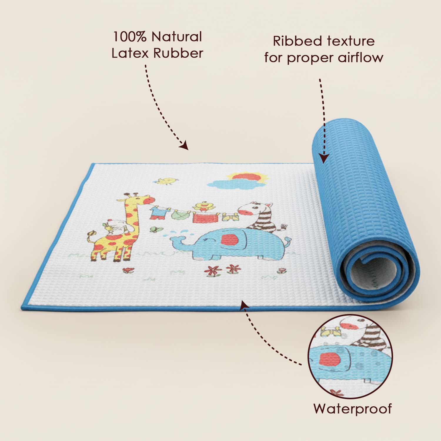 Baby Moo Baby Moo Animal Laundry Day Air Filled Waterproof Massage Mat - Blue