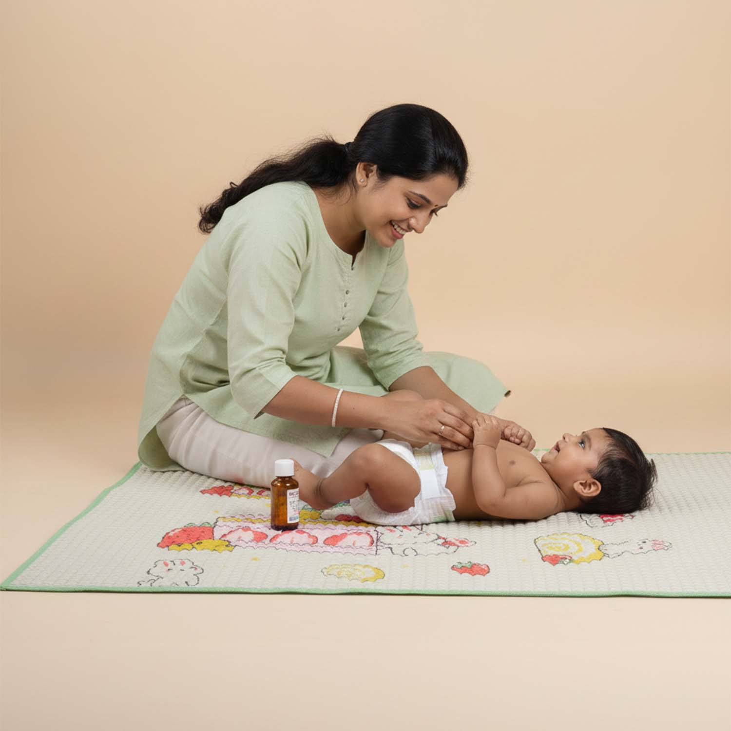 Baby Moo Rabbit Strawberry Cake Air Filled Waterproof Massage Mat - Green