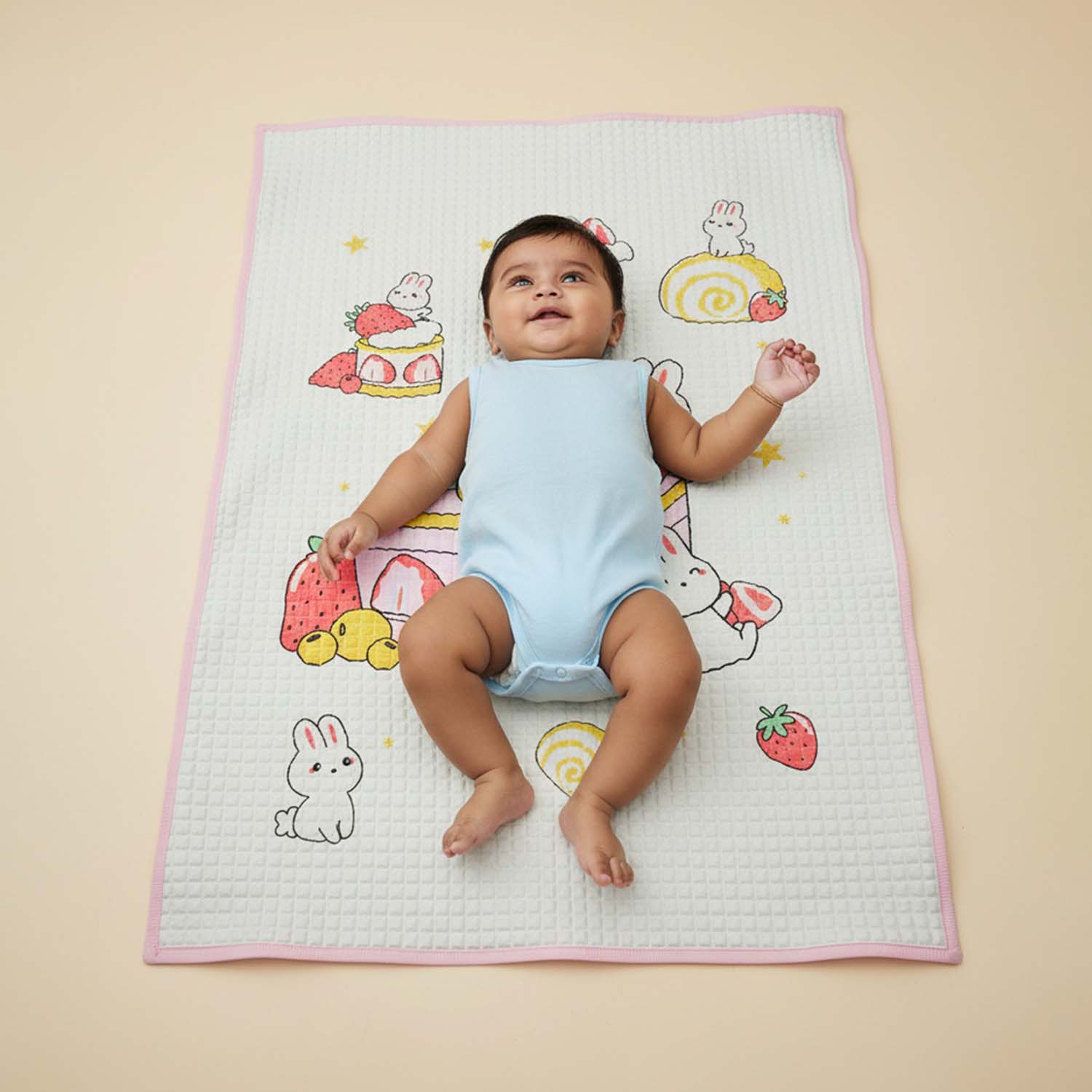 Baby Moo Rabbit Strawberry Cake Air Filled Waterproof Massage Mat - Pink