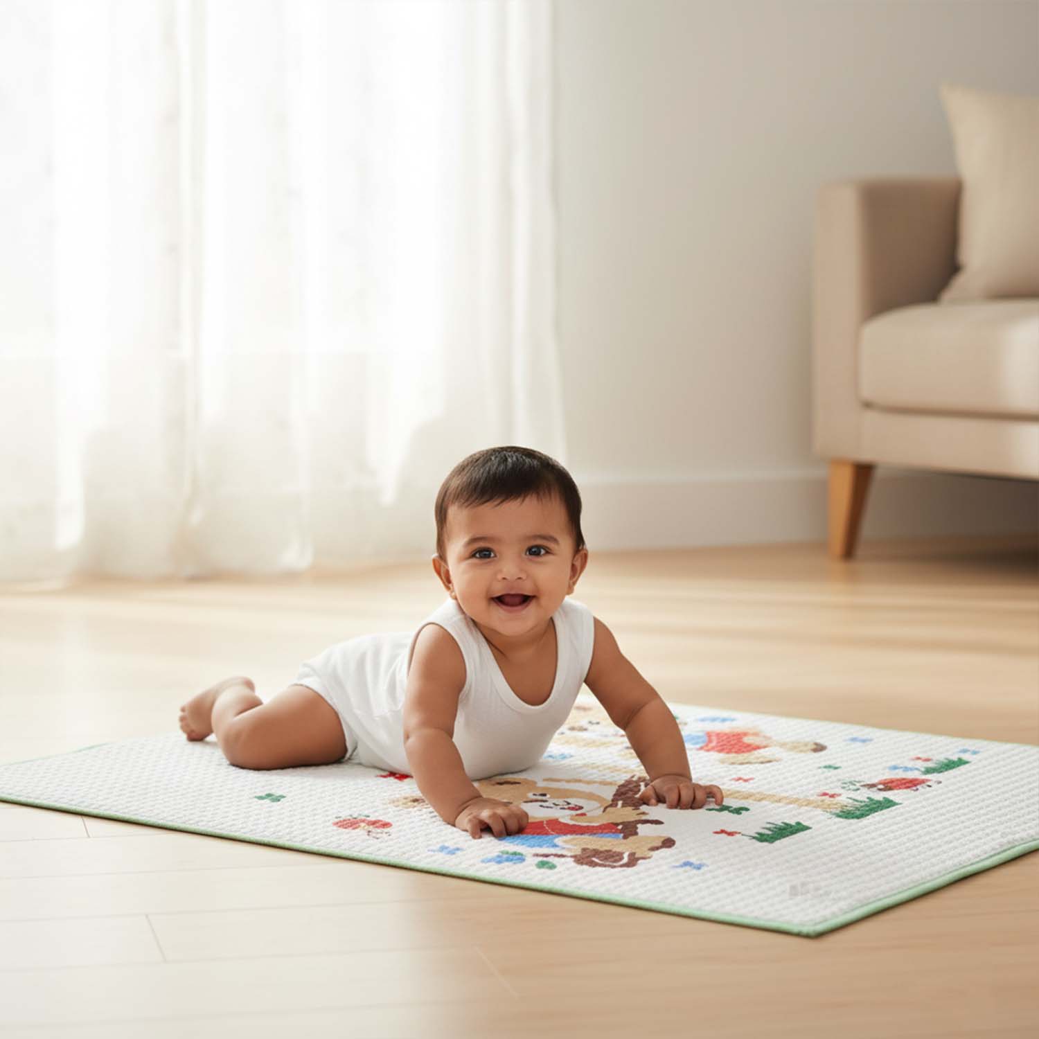 Baby Moo Teddy Seesaw Garden Air Filled Waterproof Massage Mat - Green