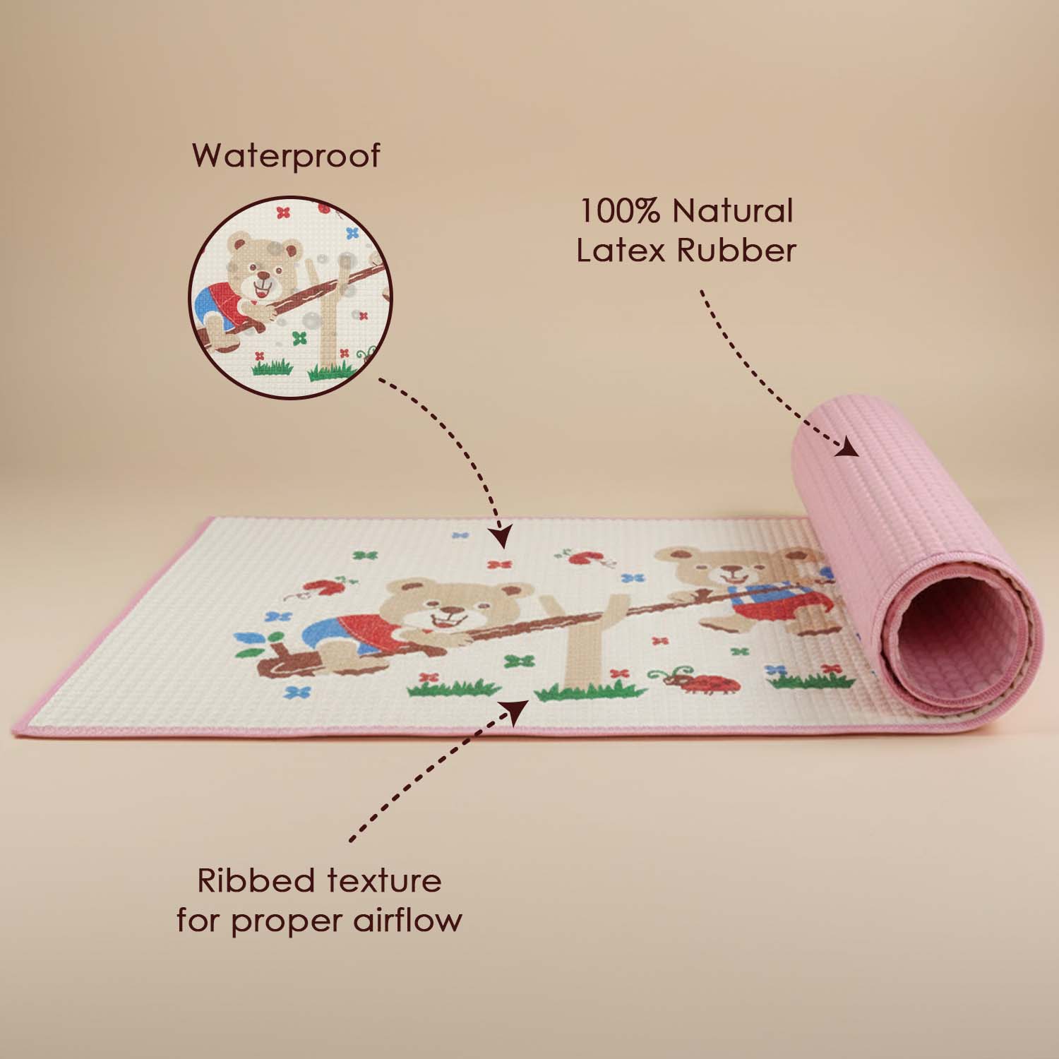 Baby Moo Teddy Seesaw Garden Air Filled Waterproof Massage Mat - Pink