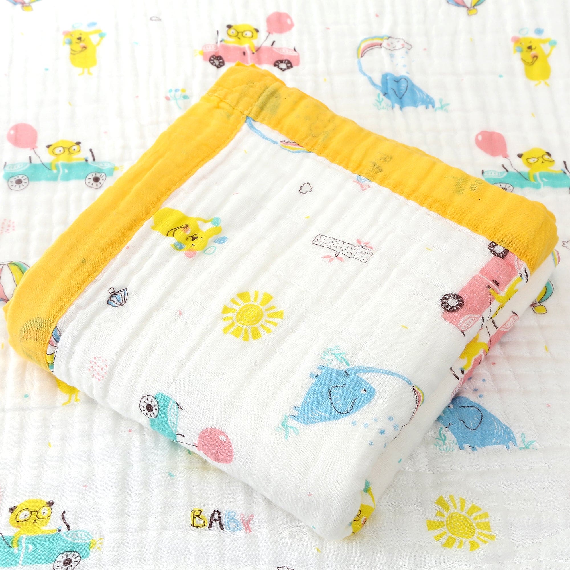 Baby Moo Blissful Life 100% Muslin Cotton 6 Layer Breathable Blanket - Yellow