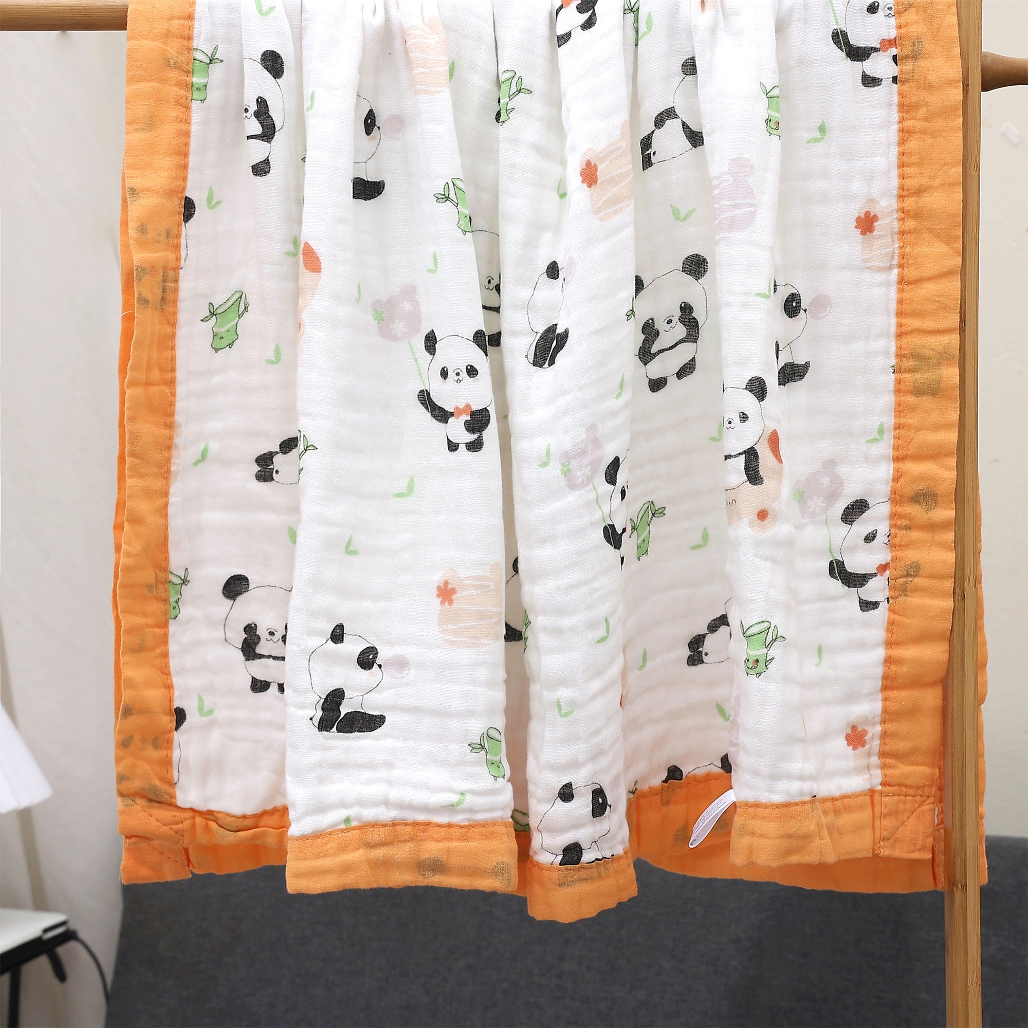 Baby Moo Little Panda 100% Muslin Cotton 6 Layer Breathable Blanket - Orange