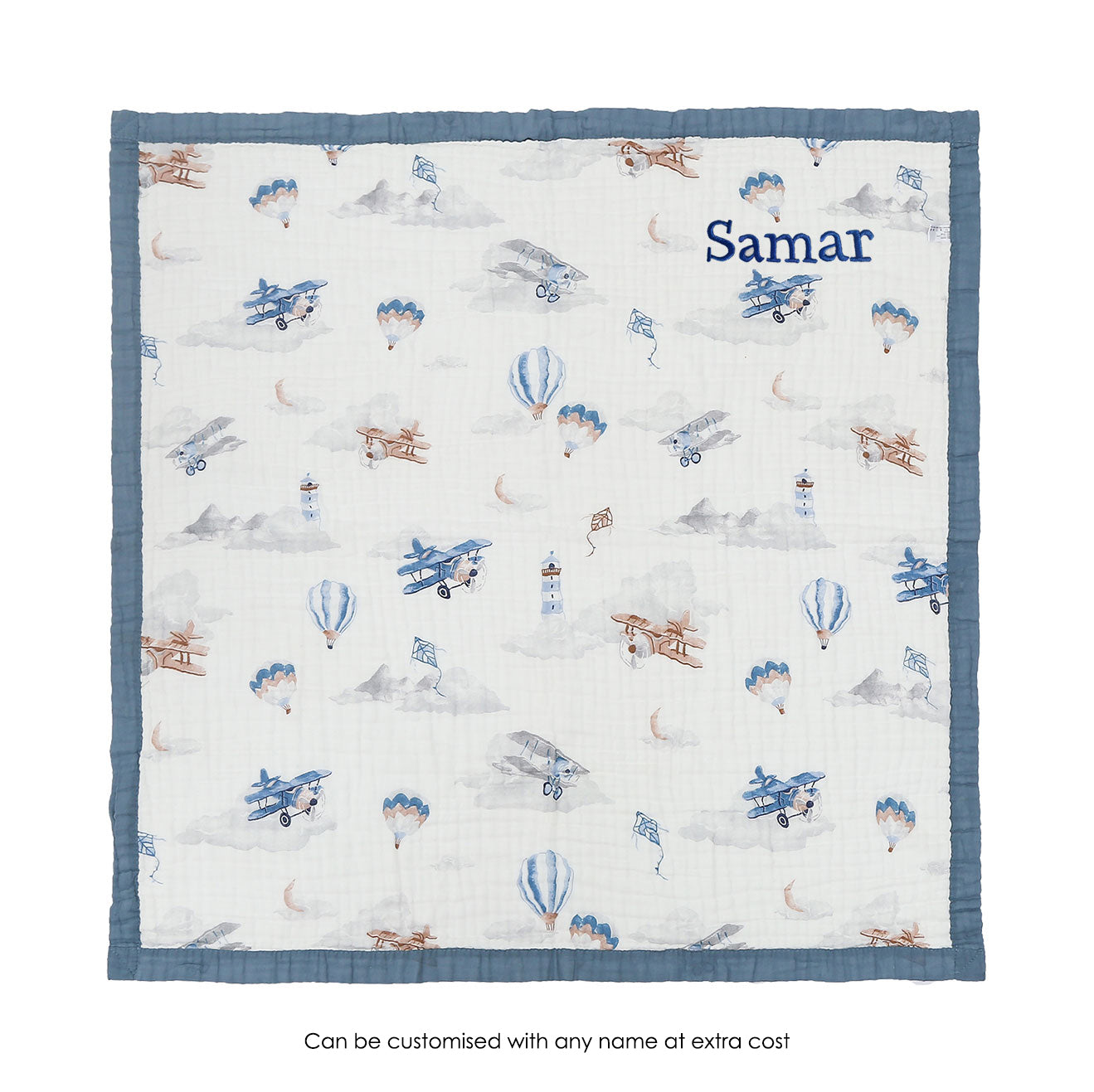 Baby Moo Up In The Sky 100% Muslin Cotton 6 Layer Breathable Blanket - Blue