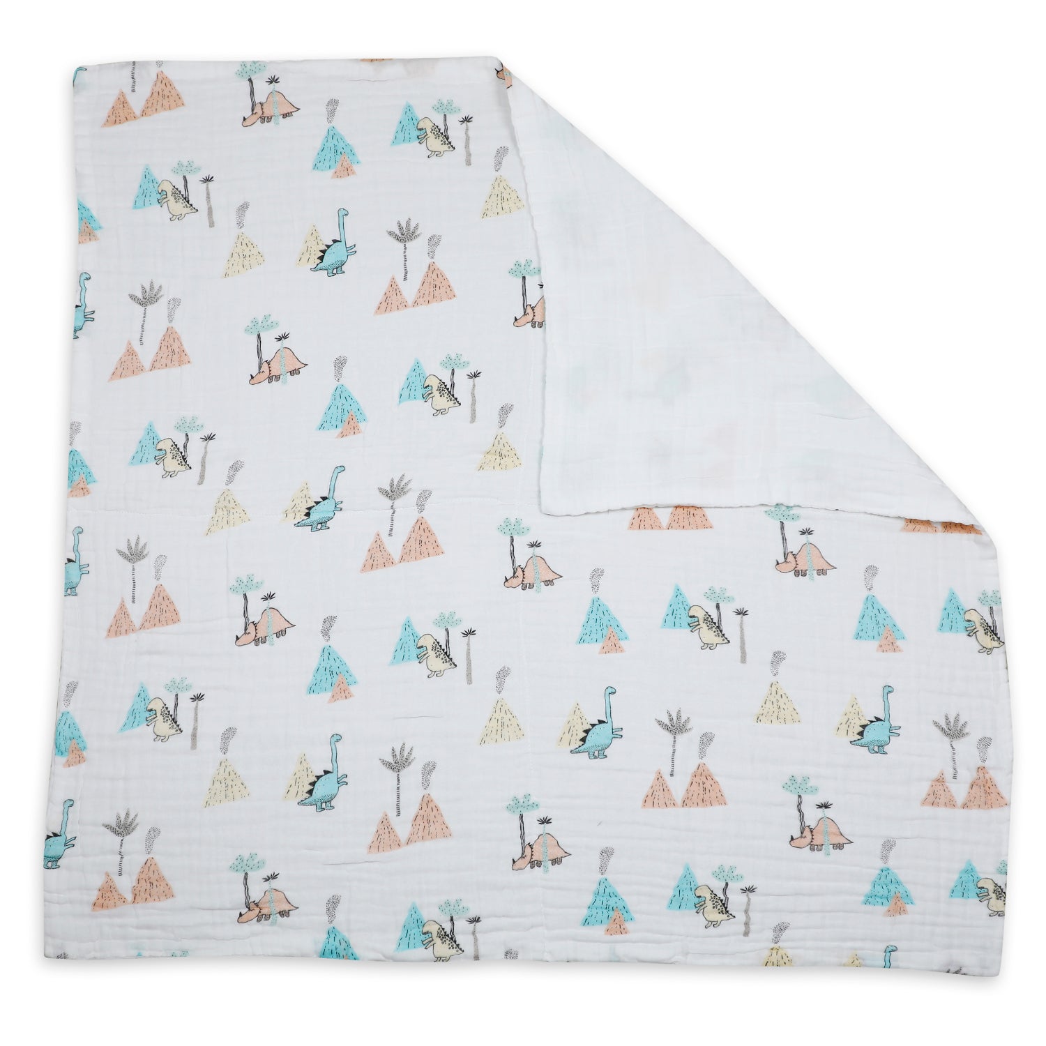 Dinosaur White Small Print Muslin Blanket