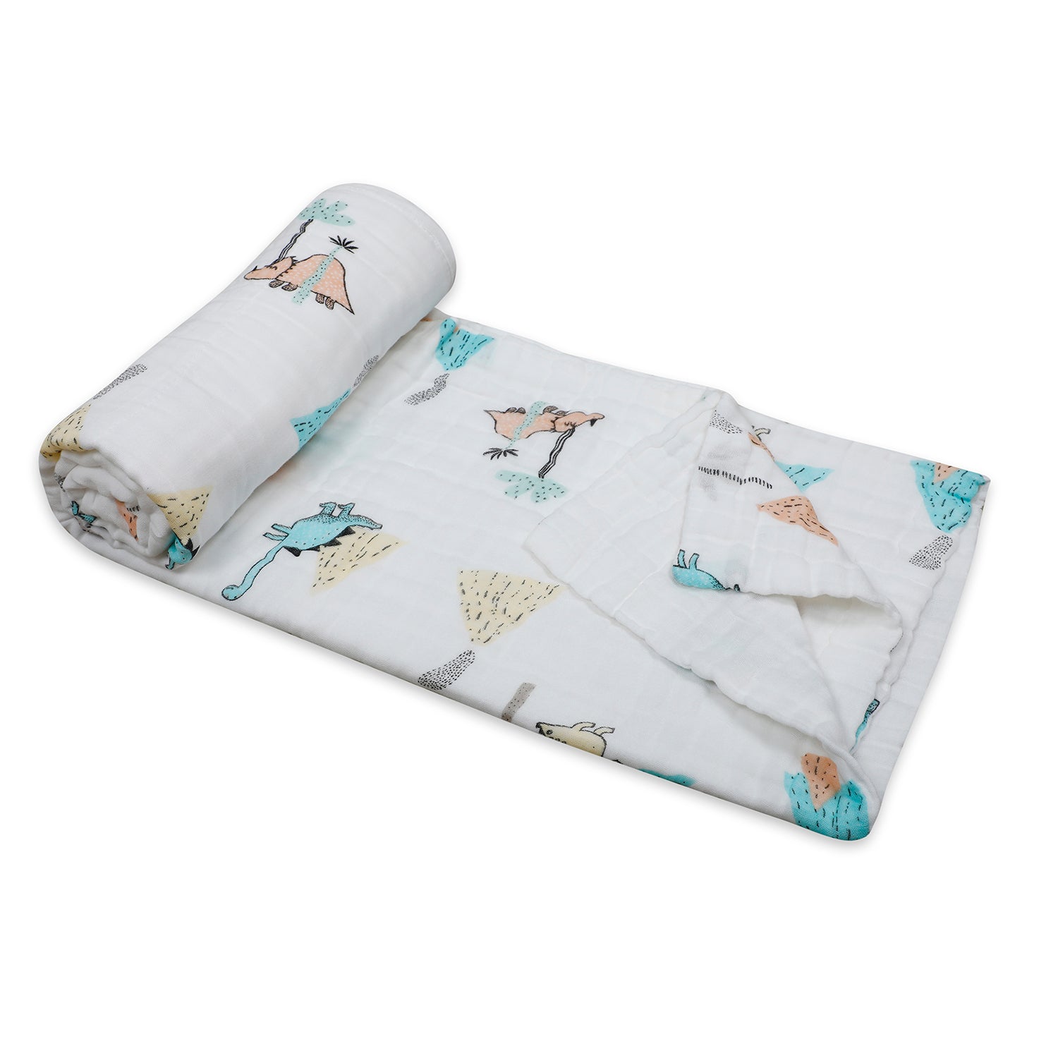 Dinosaur White Small Print Muslin Blanket