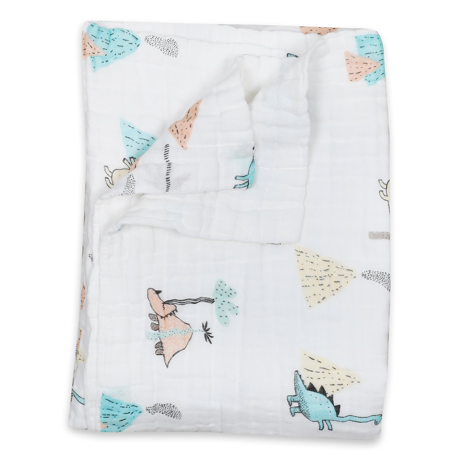 Dinosaur White Small Print Muslin Blanket