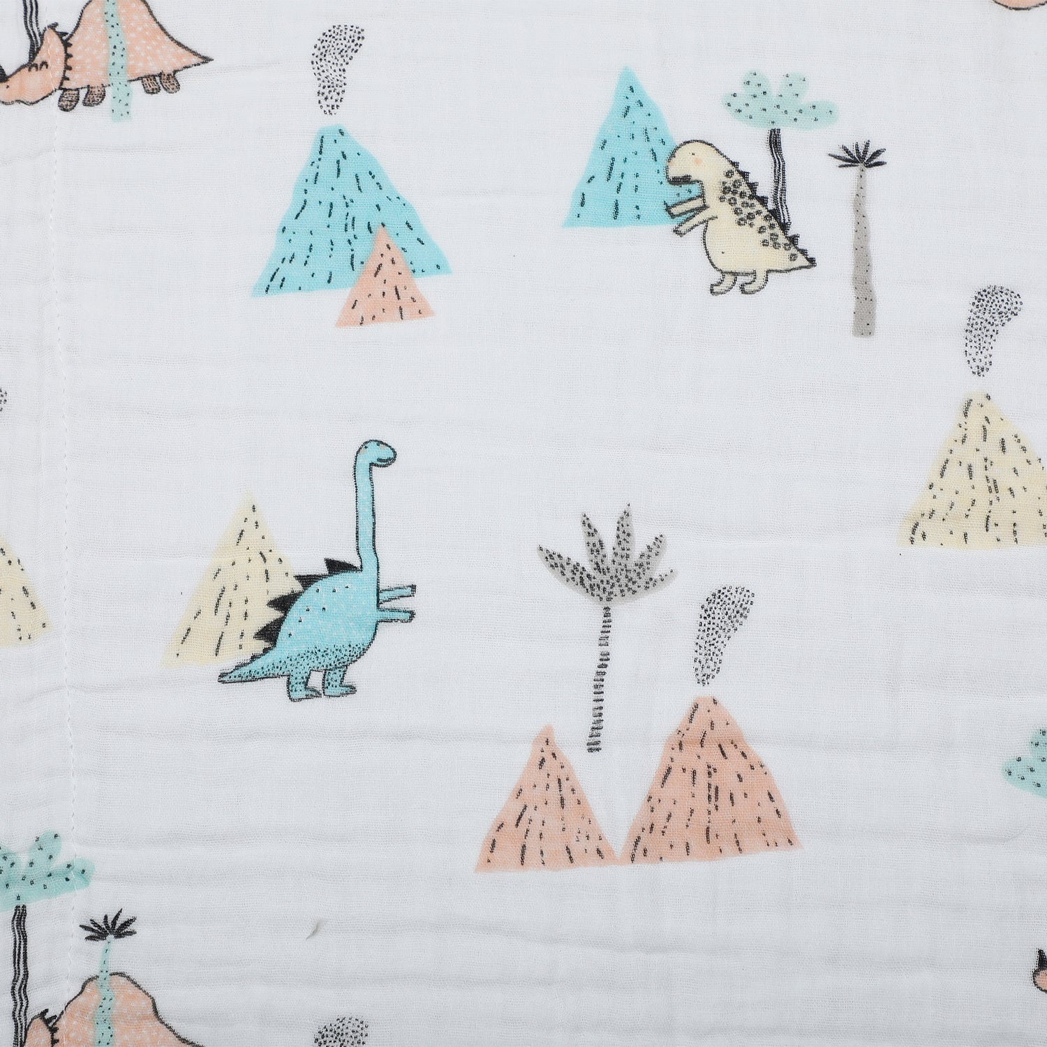 Dinosaur White Small Print Muslin Blanket