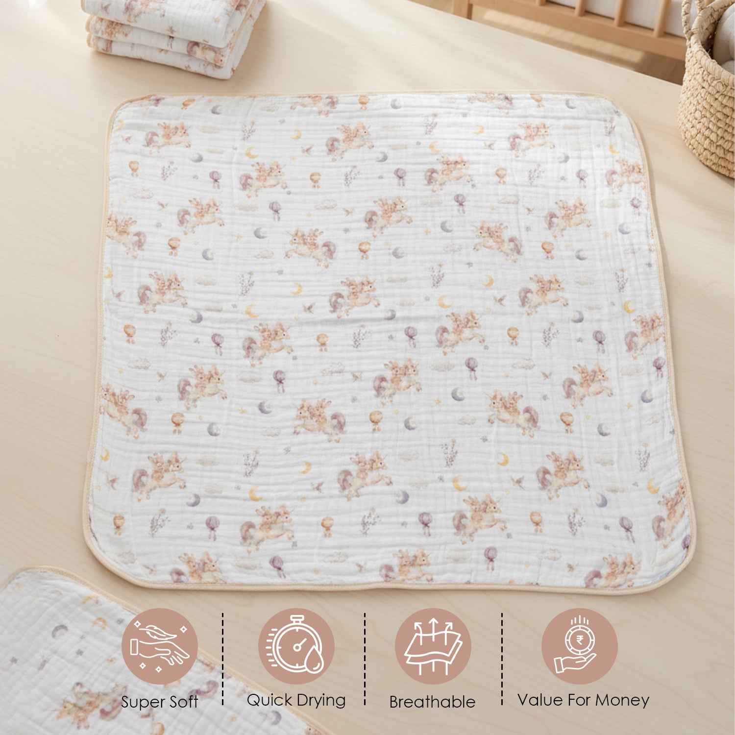 Baby Moo Magical World 6 Layer Muslin Blanket - White