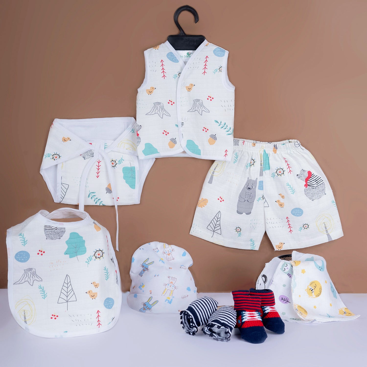 Baby Moo Nature Lover Infant Essentials 10 Pcs Muslin Clothing Gift Set - Multicolour