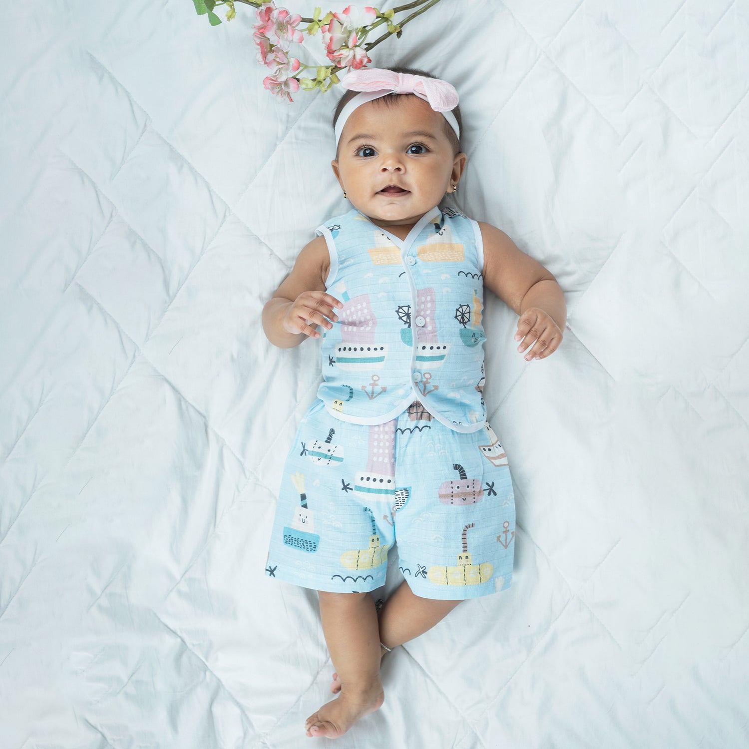 Baby Moo Submarine Print Infant Essentials 10 Pcs Muslin Clothing Gift Set - Multicolour