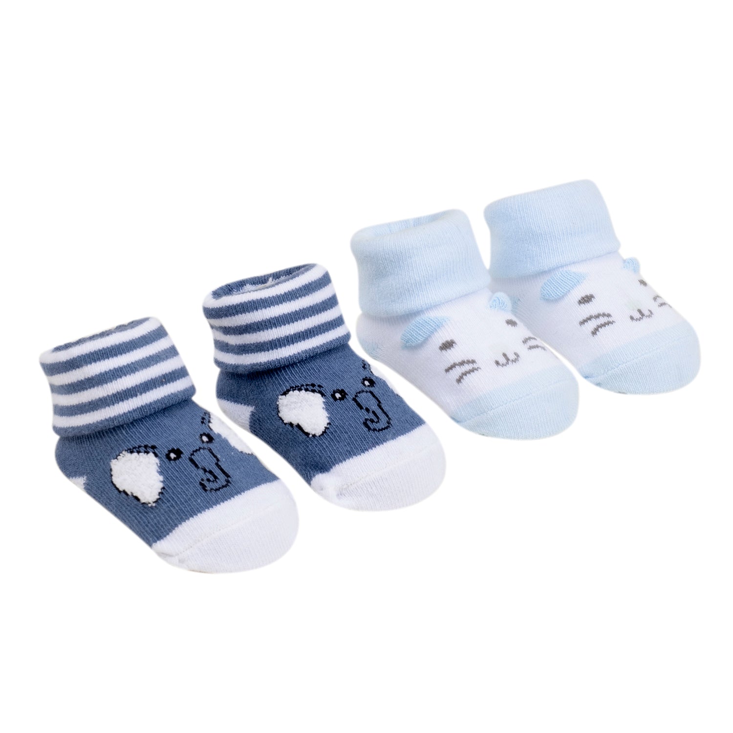 Baby Moo 3D Elephant Kitty Cotton Ankle Length Infant Dress Up Walking Set of 2 Socks Booties - Blue