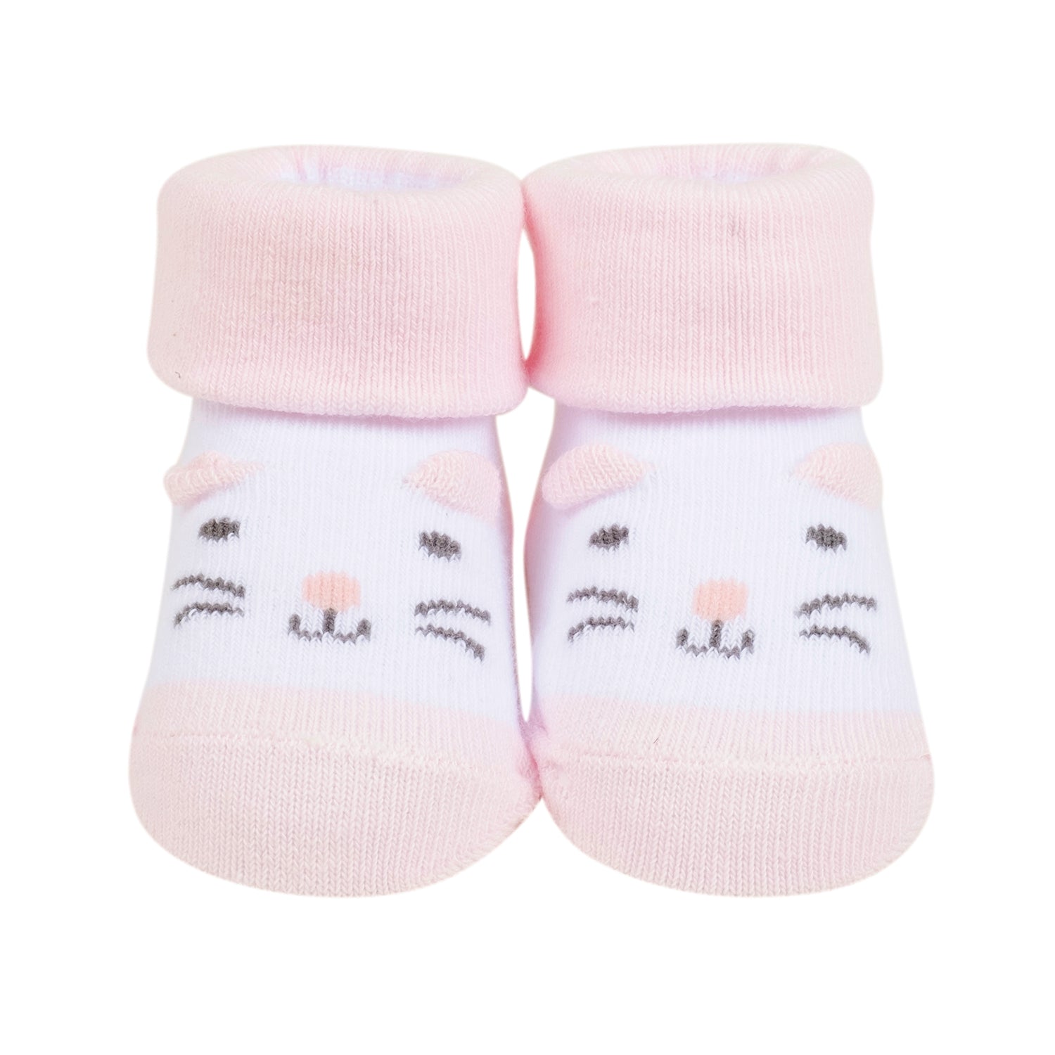 Baby Moo 3D Kitty Dog Cotton Ankle Length Infant Dress Up Walking Set of 2 Socks Booties - Pink
