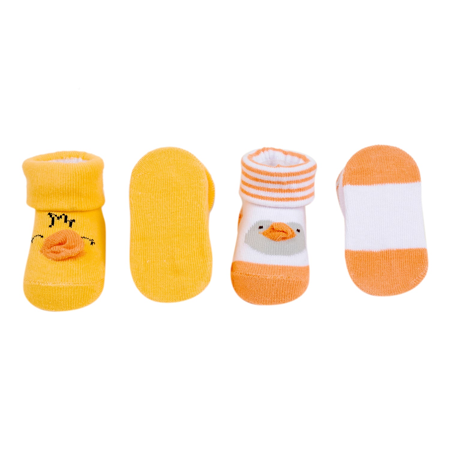 Baby Moo 3D Penguin Chick Cotton Ankle Length Infant Dress Up Walking Set of 2 Socks Booties - Yellow