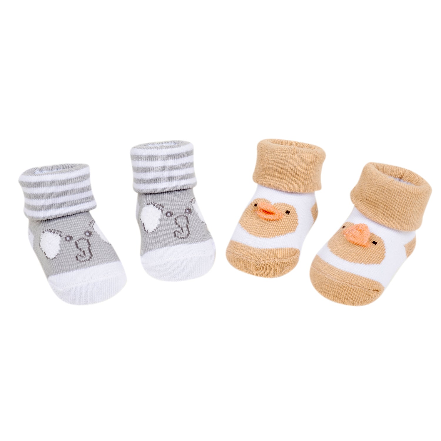 Baby Moo 3D Elephant Chick Cotton Ankle Length Infant Dress Up Walking Set of 2 Socks Booties - Beige