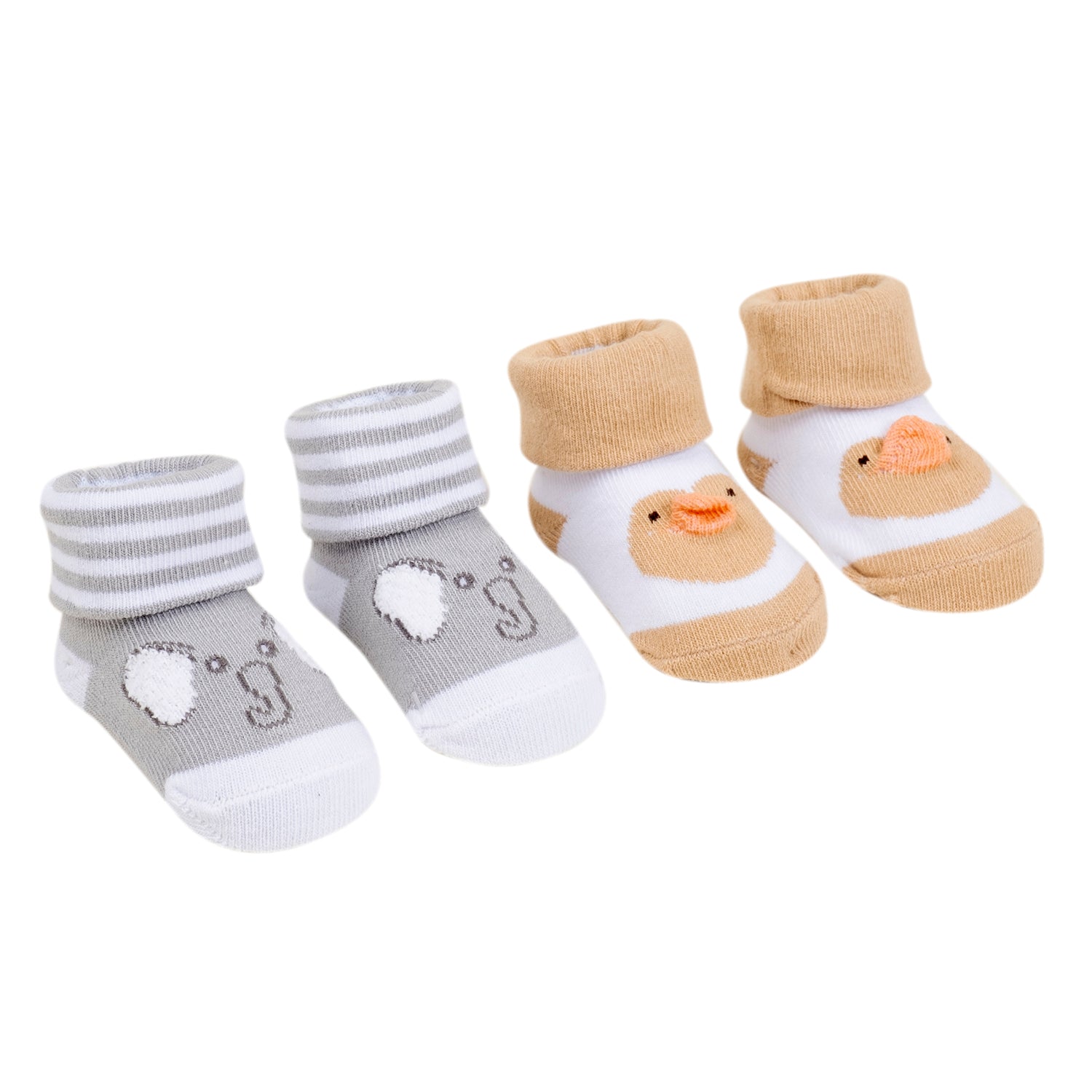 Baby Moo 3D Elephant Chick Cotton Ankle Length Infant Dress Up Walking Set of 2 Socks Booties - Beige