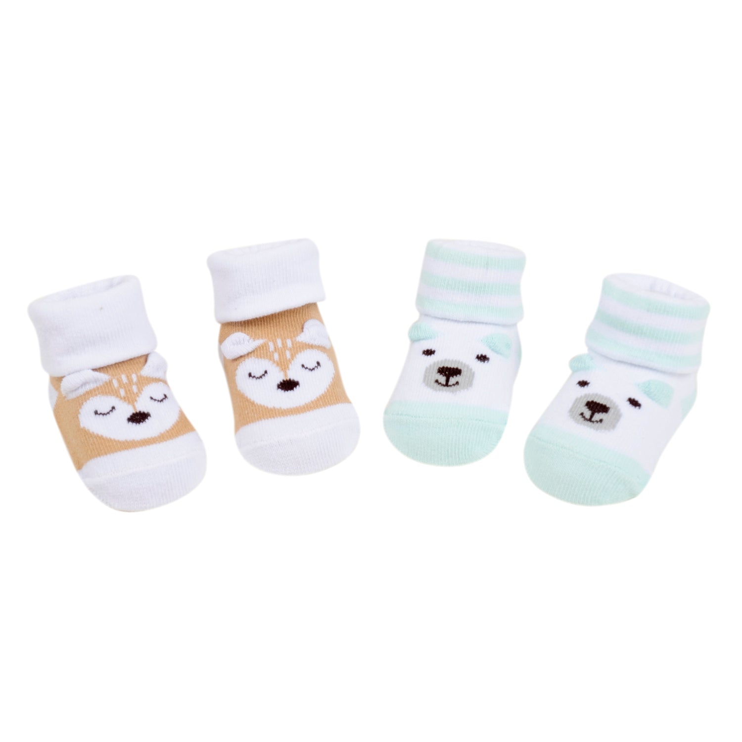Baby Moo 3D Fox Bear Cotton Ankle Length Infant Dress Up Walking Set of 2 Socks Booties - Turquoise