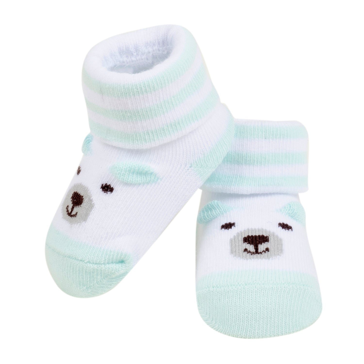 Baby Moo 3D Fox Bear Cotton Ankle Length Infant Dress Up Walking Set of 2 Socks Booties - Turquoise