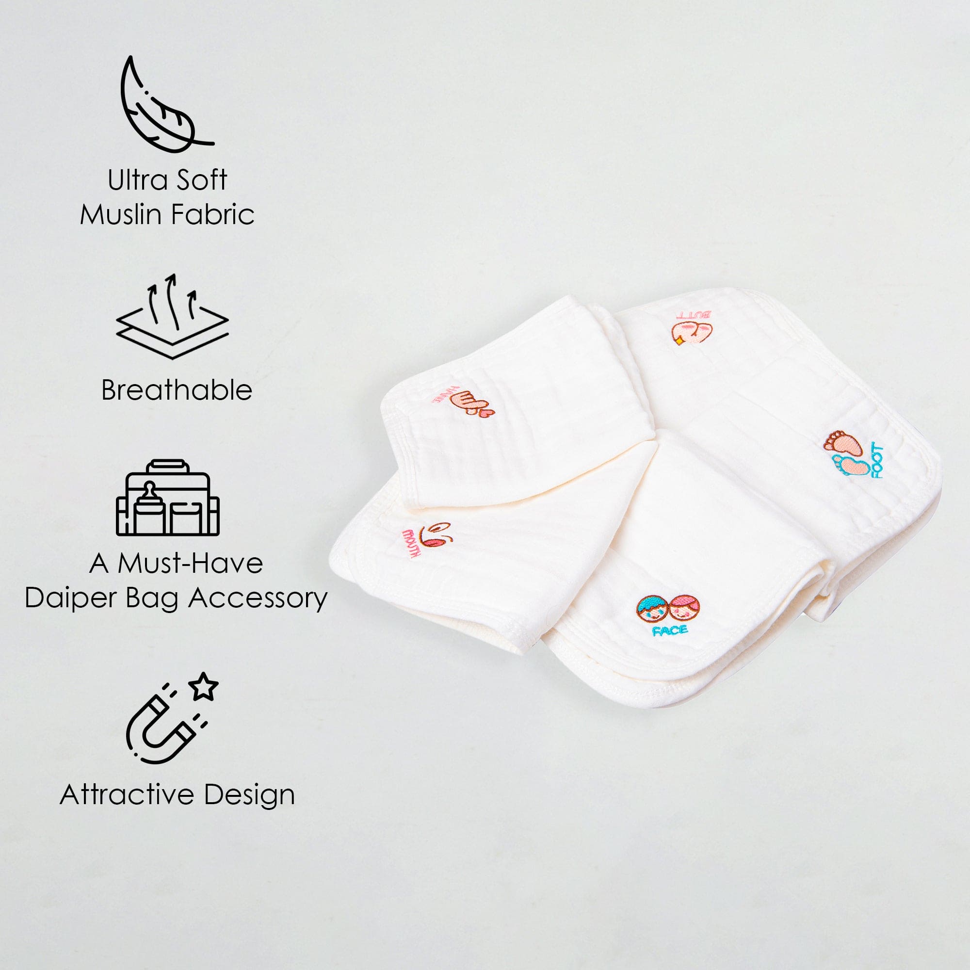 Wash Cloth Muslin Napkins Pack Of 5 Multipurpose White