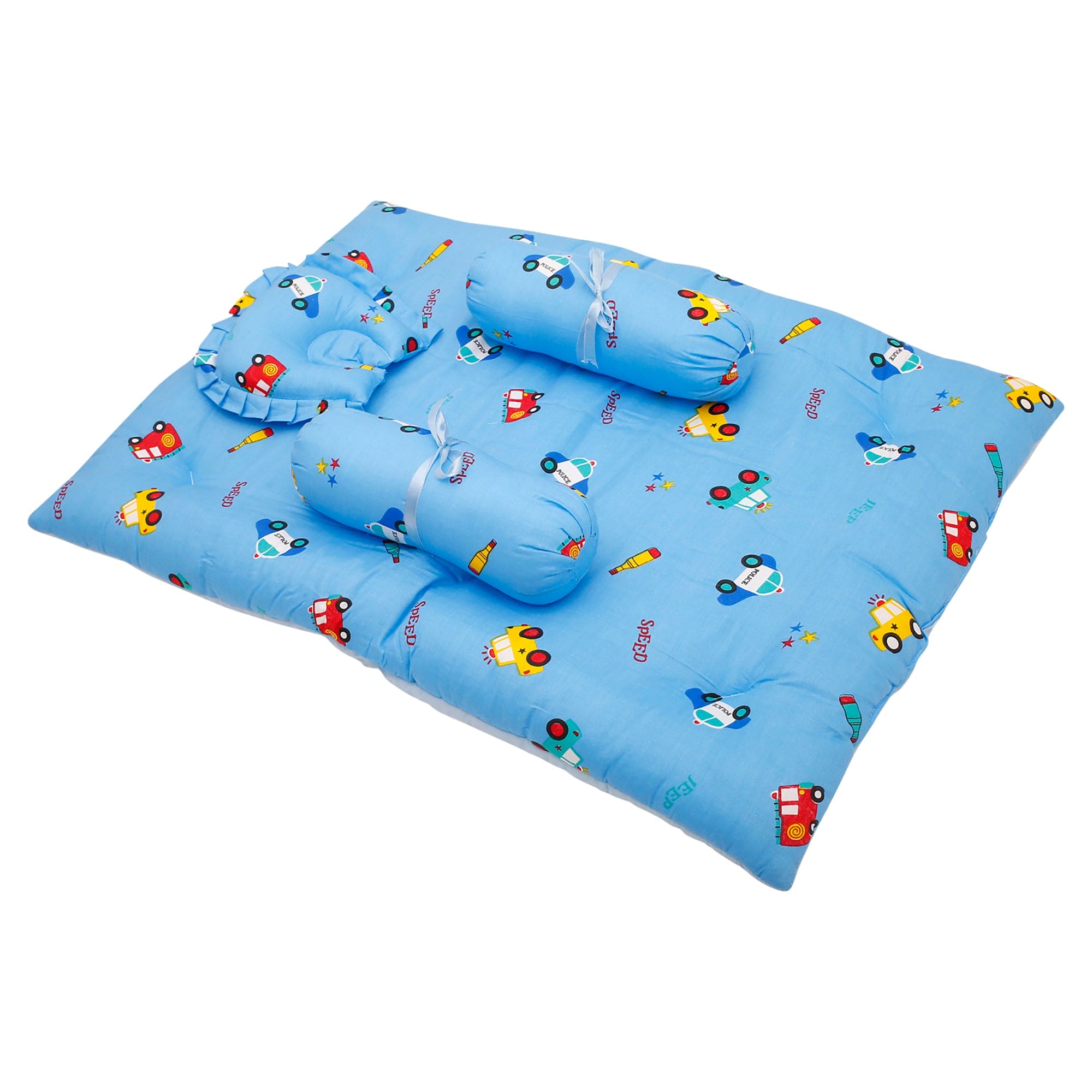 Mattress Set With Neck Pillow and Bolsters Catch Me If You Can Blue