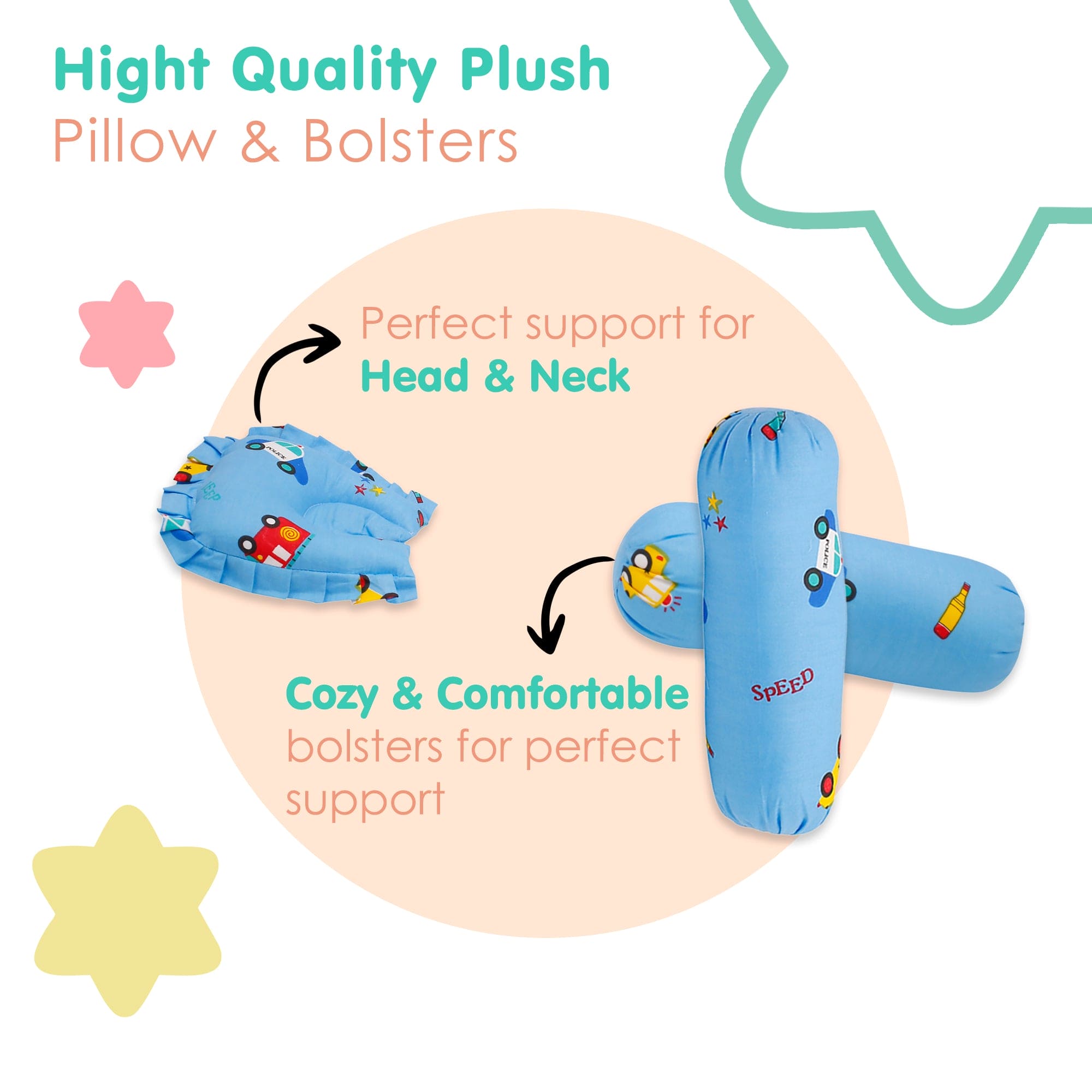 Mattress Set With Neck Pillow and Bolsters Catch Me If You Can Blue