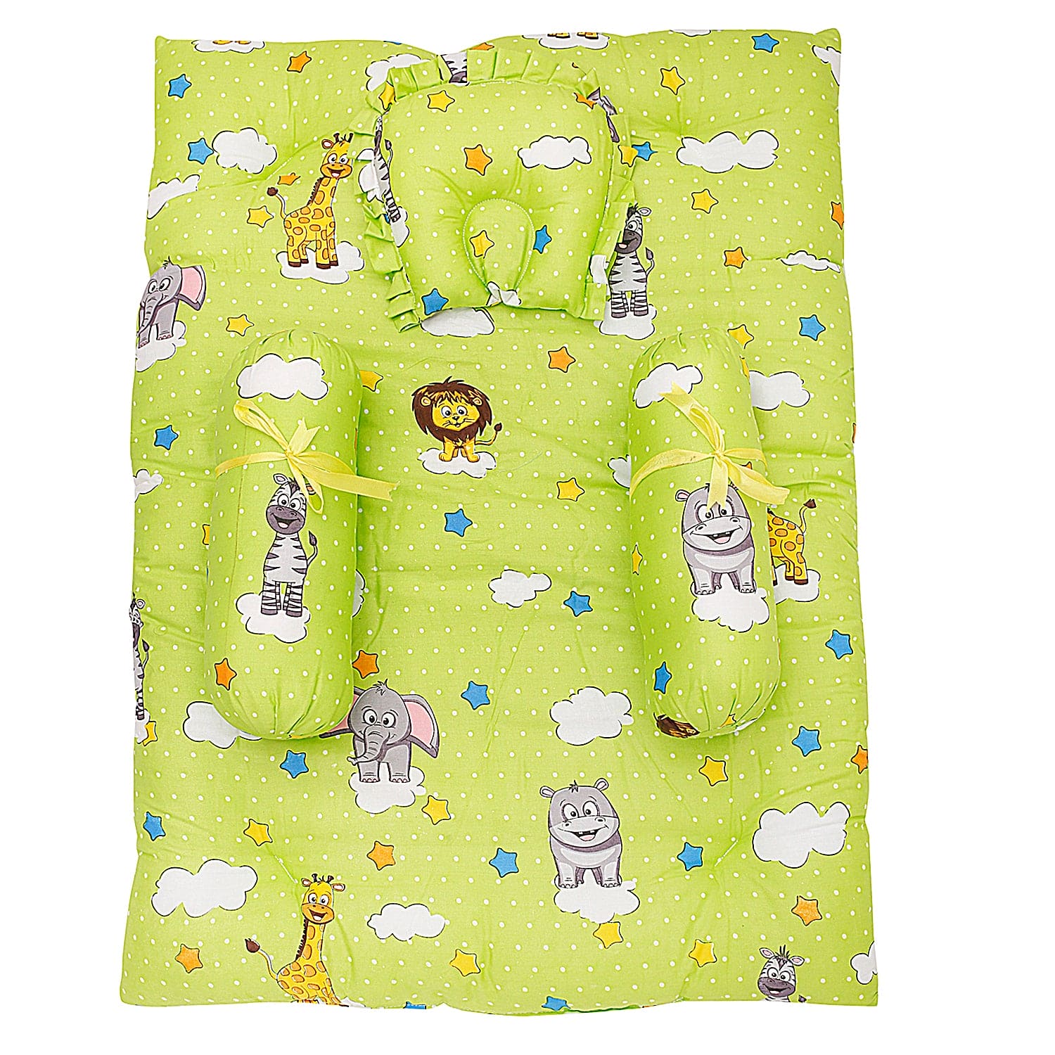 Mattress Set With Neck Pillow and Bolsters Fun In The Jungle Green