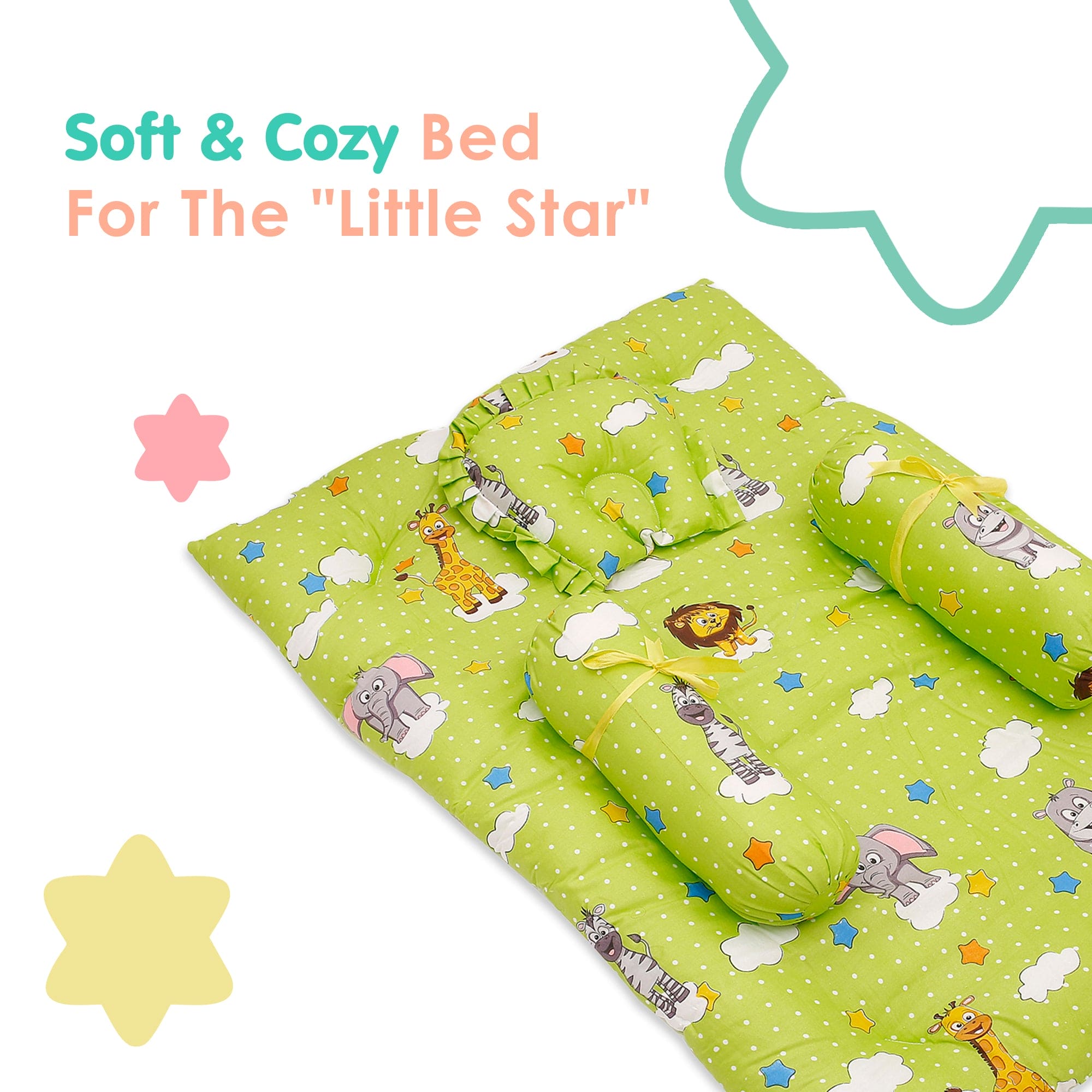 Mattress Set With Neck Pillow and Bolsters Fun In The Jungle Green