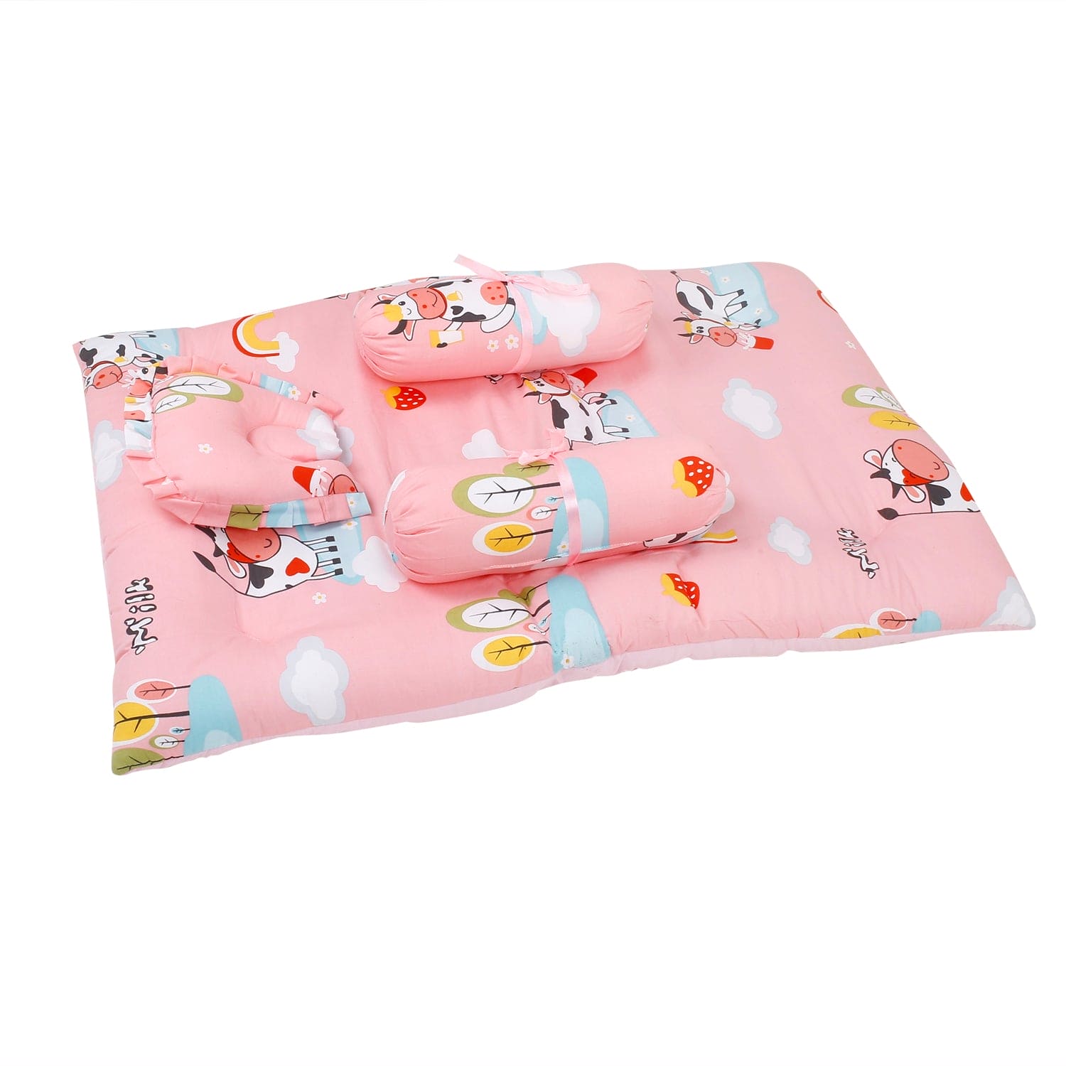 Mattress Set With Neck Pillow and Bolsters Milkaholic Peach