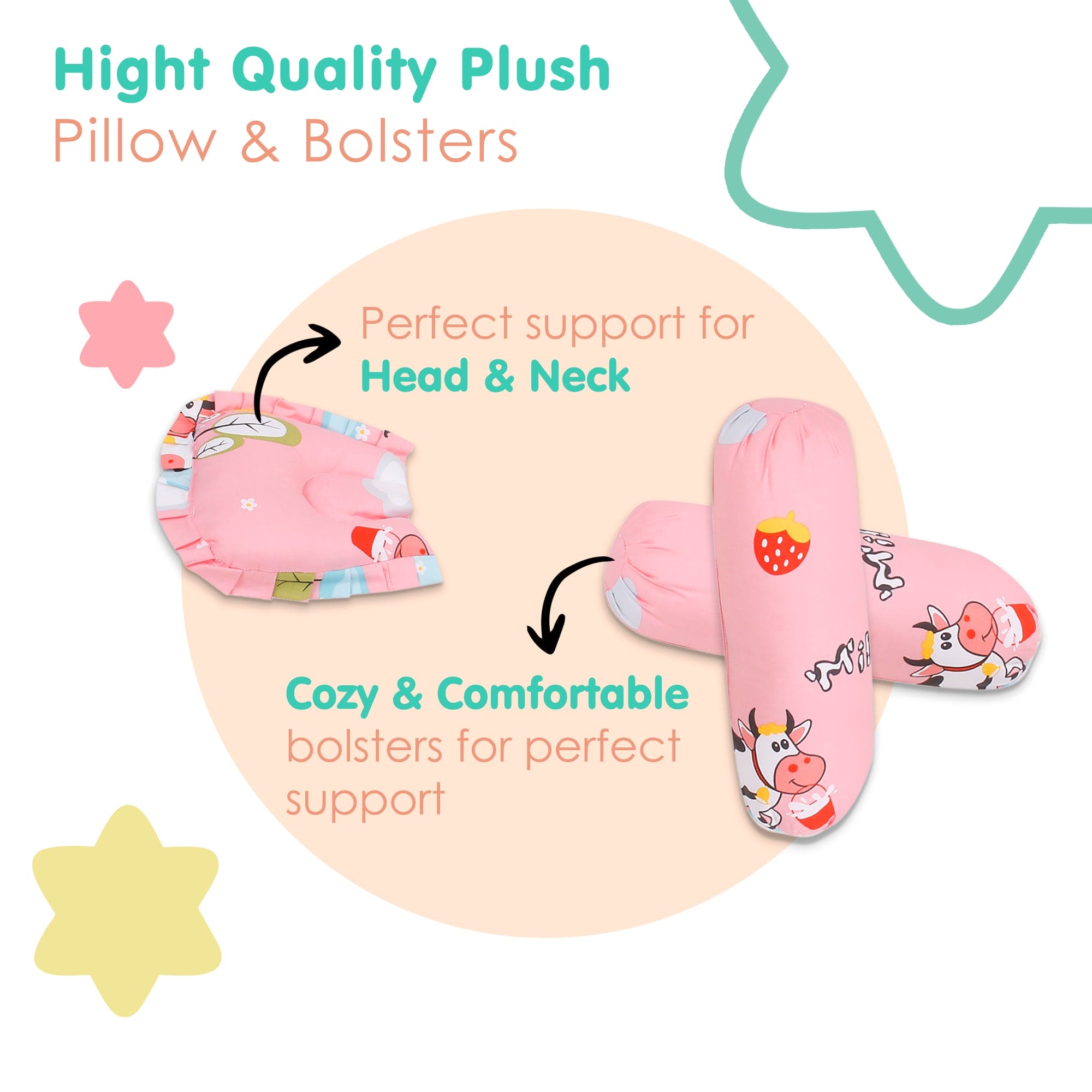 Mattress Set With Neck Pillow and Bolsters Milkaholic Peach