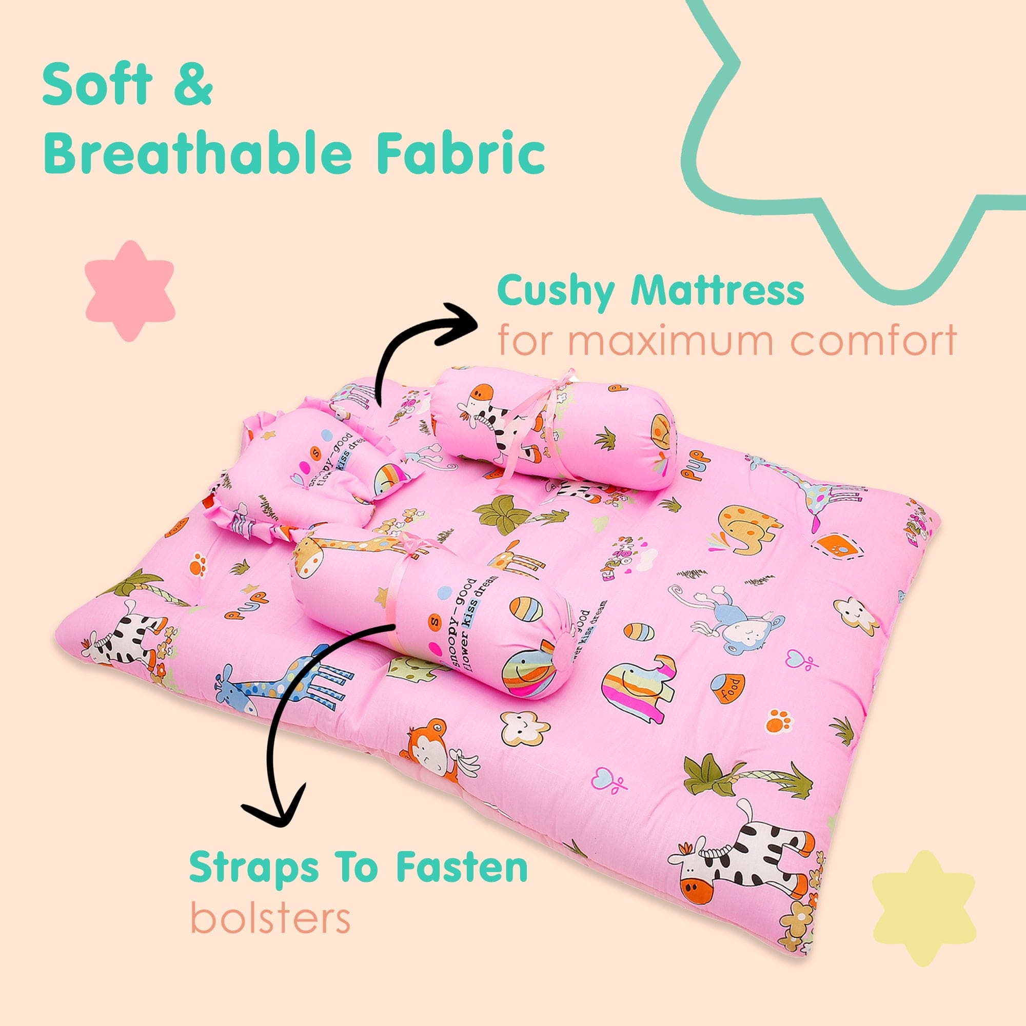 Mattress Set With Neck Pillow and Bolsters Savanna Ooh Na Na Pink