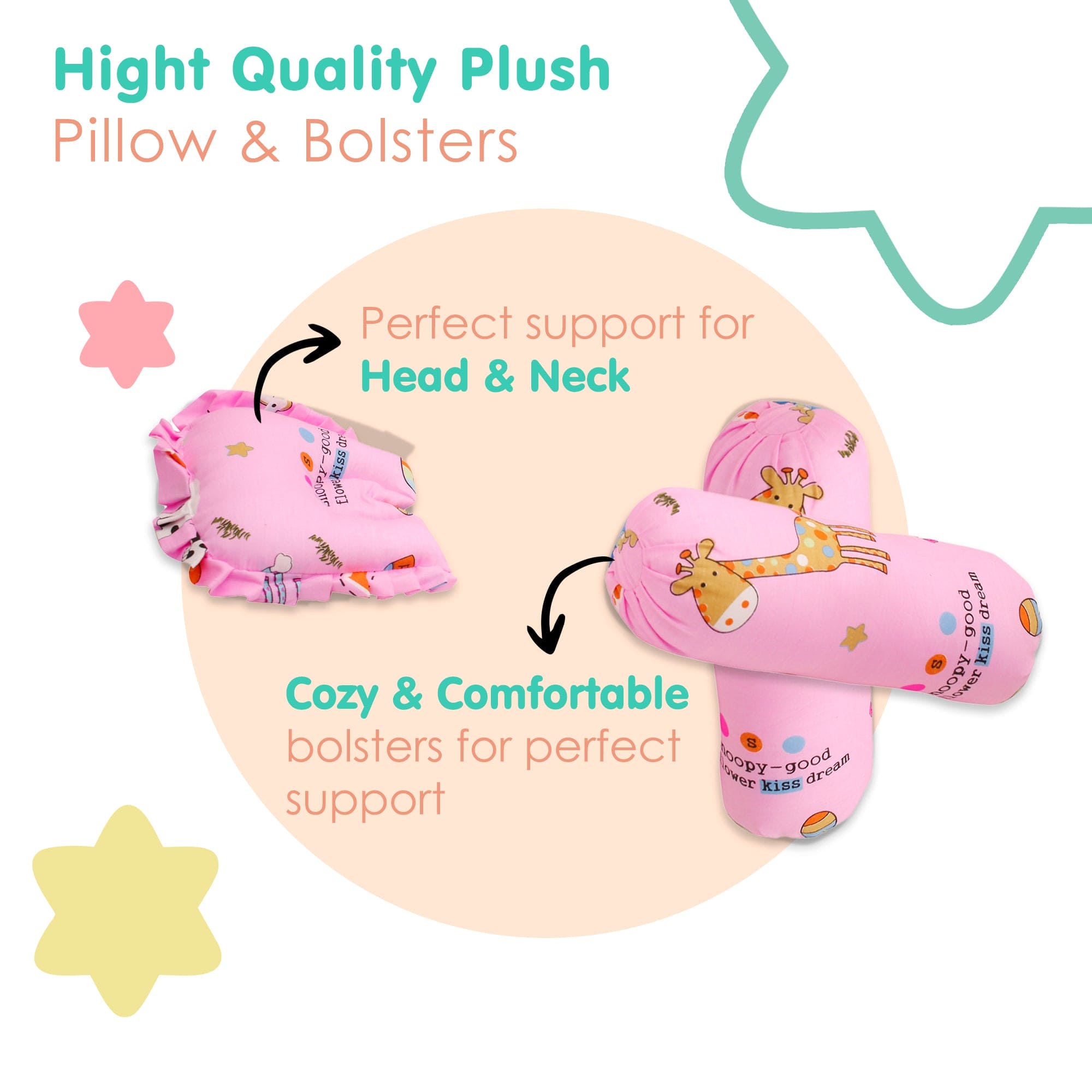 Mattress Set With Neck Pillow and Bolsters Savanna Ooh Na Na Pink