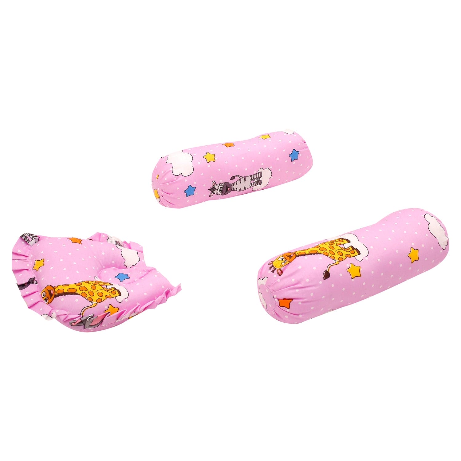 Mattress Set With Neck Pillow and Bolsters Flying Animals Pink