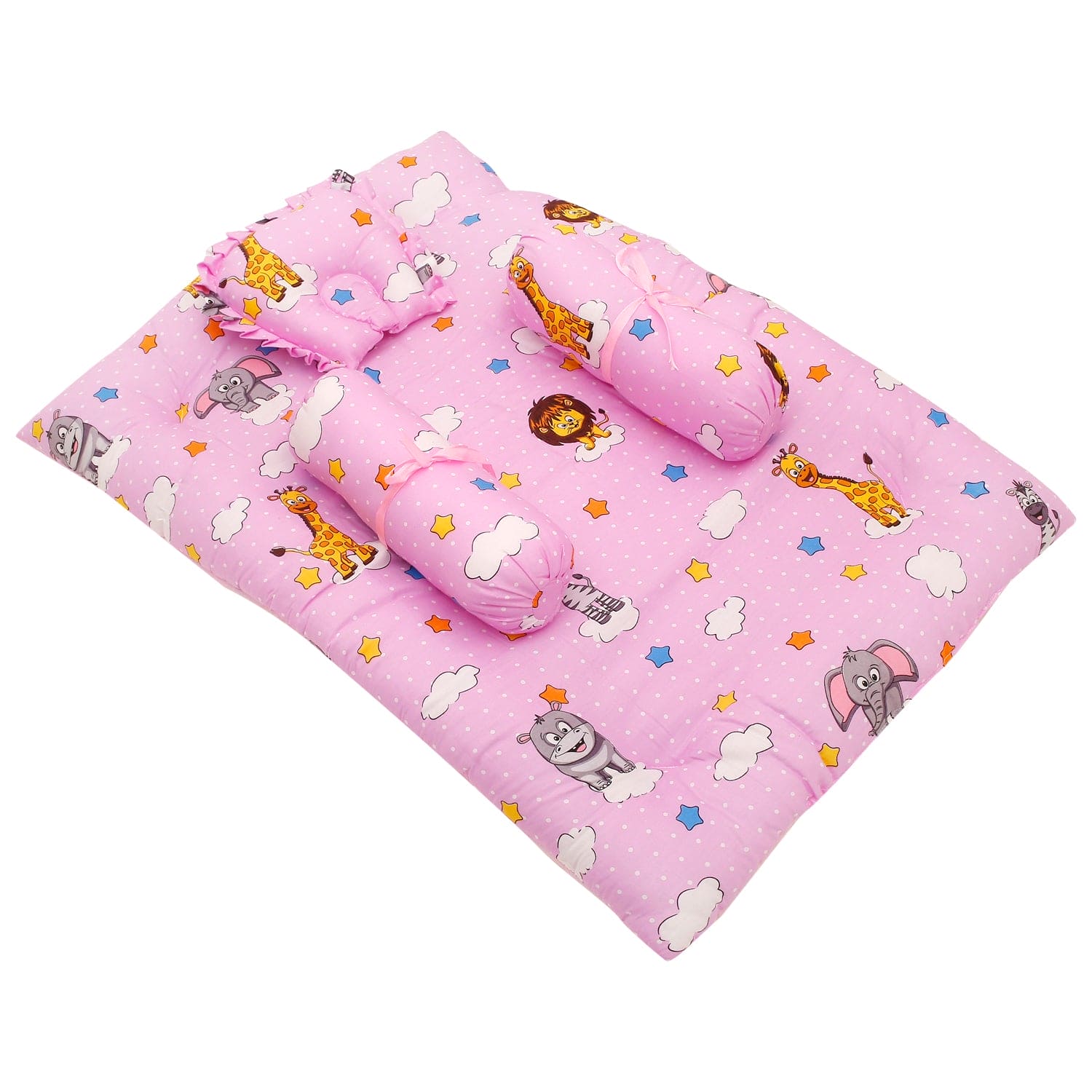 Mattress Set With Neck Pillow and Bolsters Flying Animals Pink