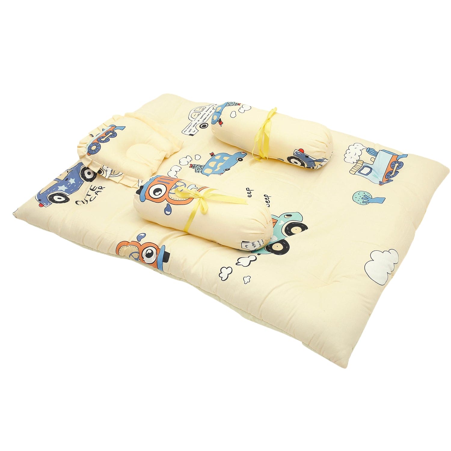 Mattress Set With Neck Pillow and Bolsters Vintage Ride Yellow