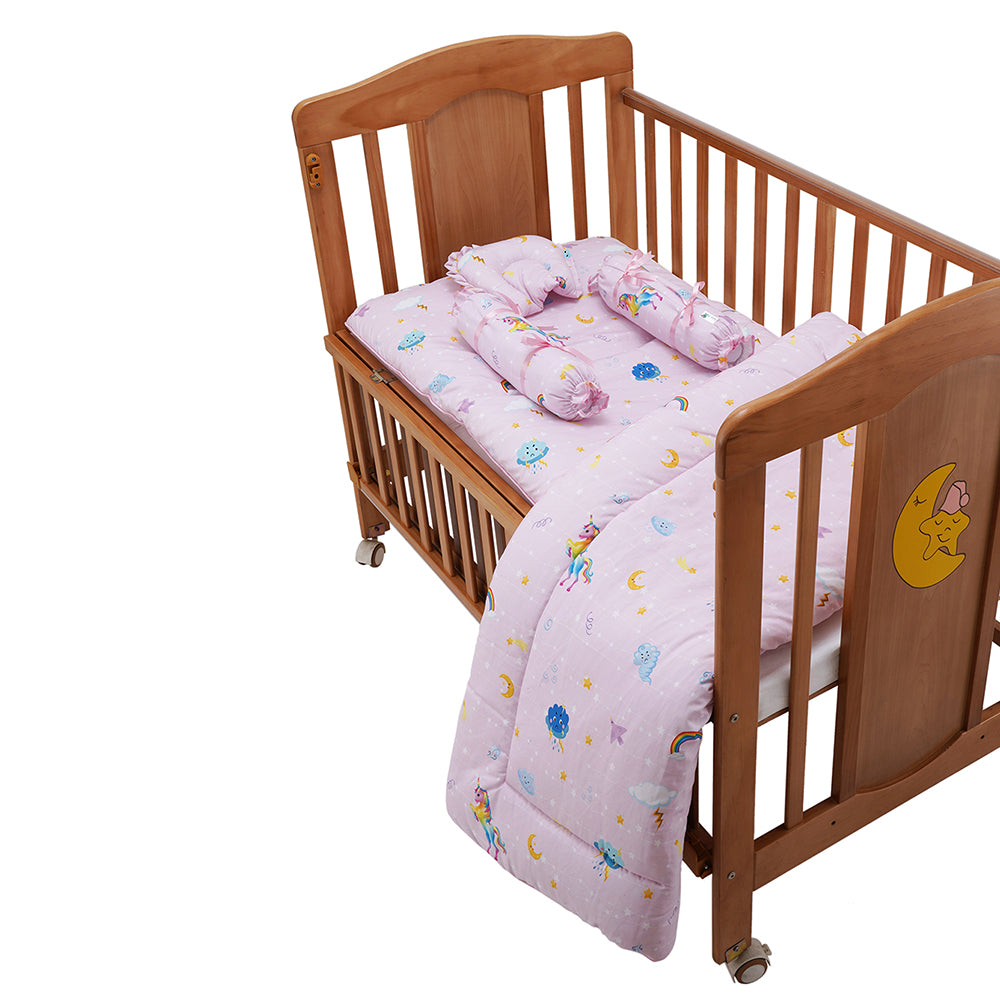 Baby Moo Unicorn Bedding Gift Set 2 Bolsters, U Pillow, Mattress And Quilt Set - Pink - Baby Moo