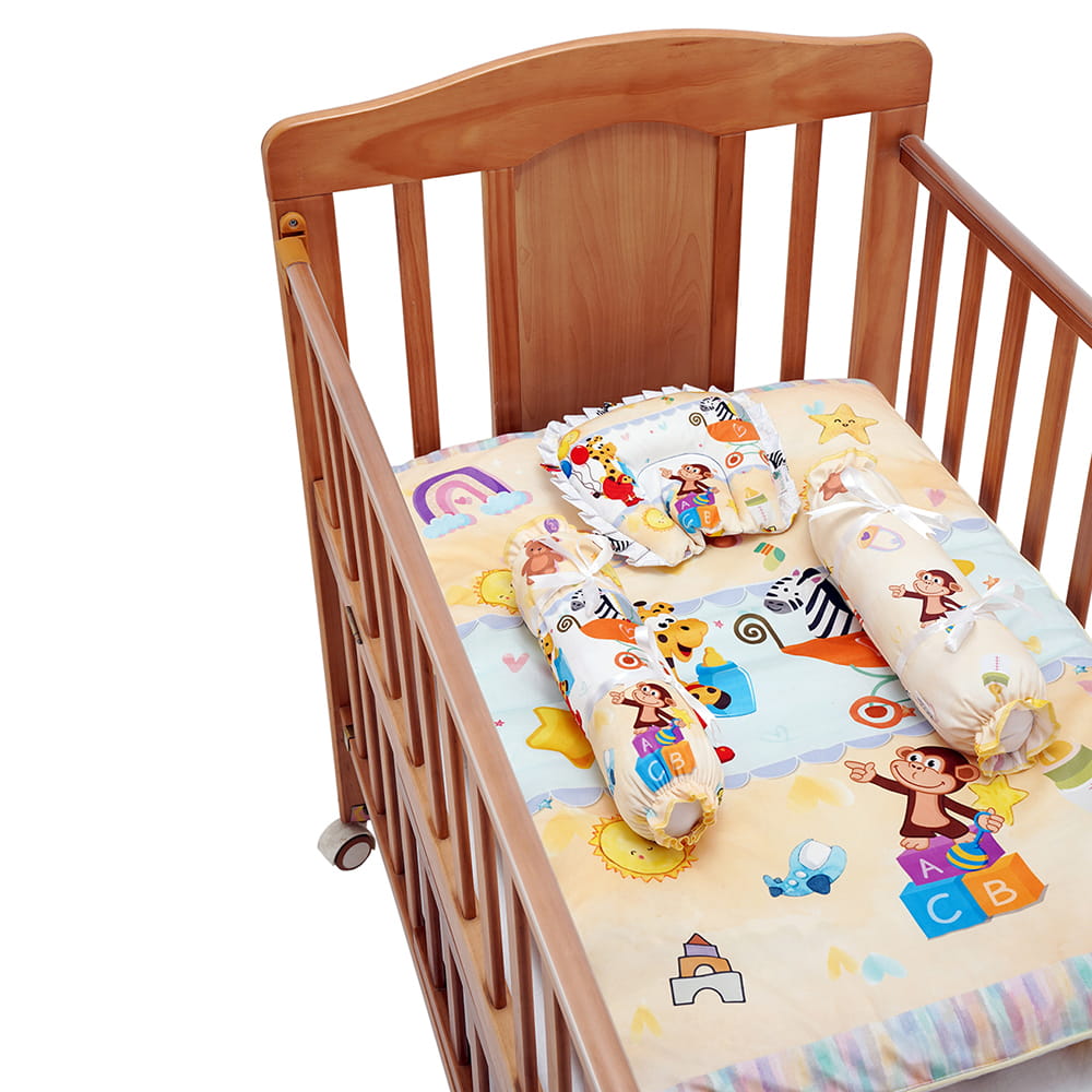 Baby Moo Zebra in Pram Soft Velvet U Pillow, 2 Side Bolsters Mattress Set - Yellow - Baby Moo