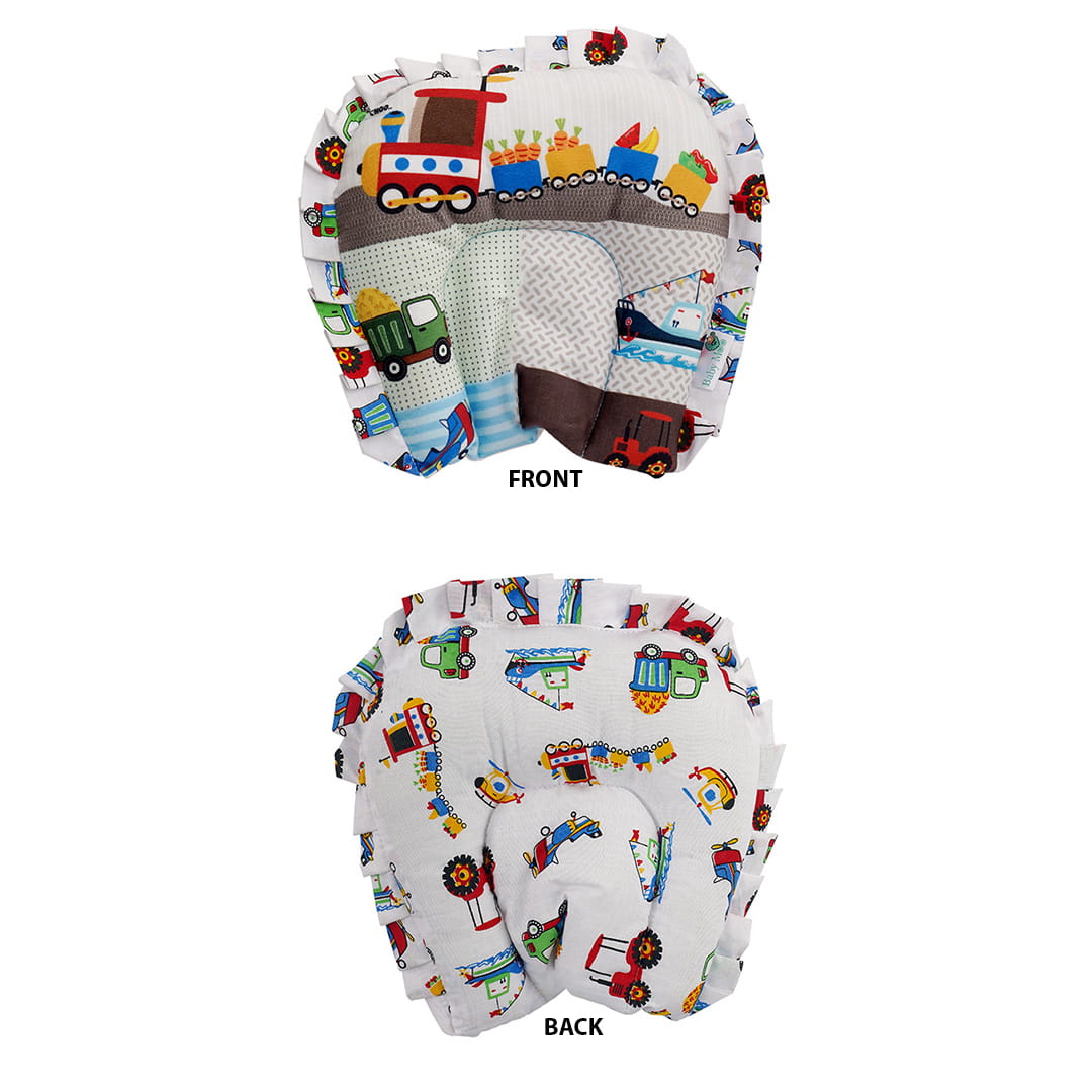 Baby Moo Truck And Car Soft Velvet U Pillow, 2 Side Bolsters Mattress Set - Multicolour - Baby Moo