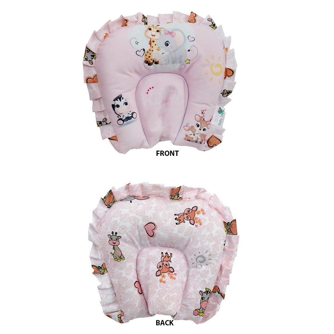 Baby Moo Animal Kingdom Soft Velvet U Pillow, 2 Side Bolsters Mattress Set - Pink - Baby Moo
