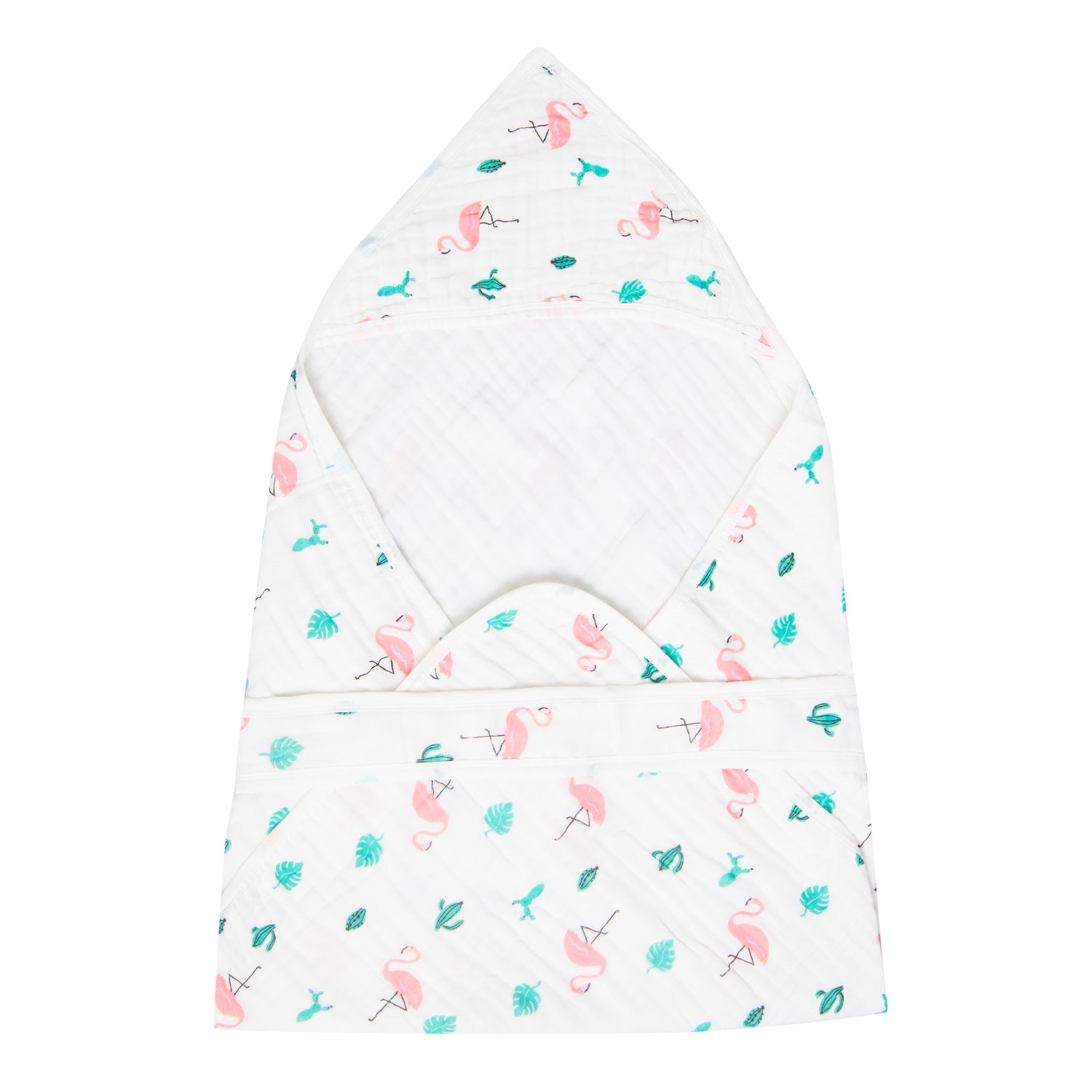Hooded Wrapper 100% Muslin Cotton Flamingo White - Baby Moo