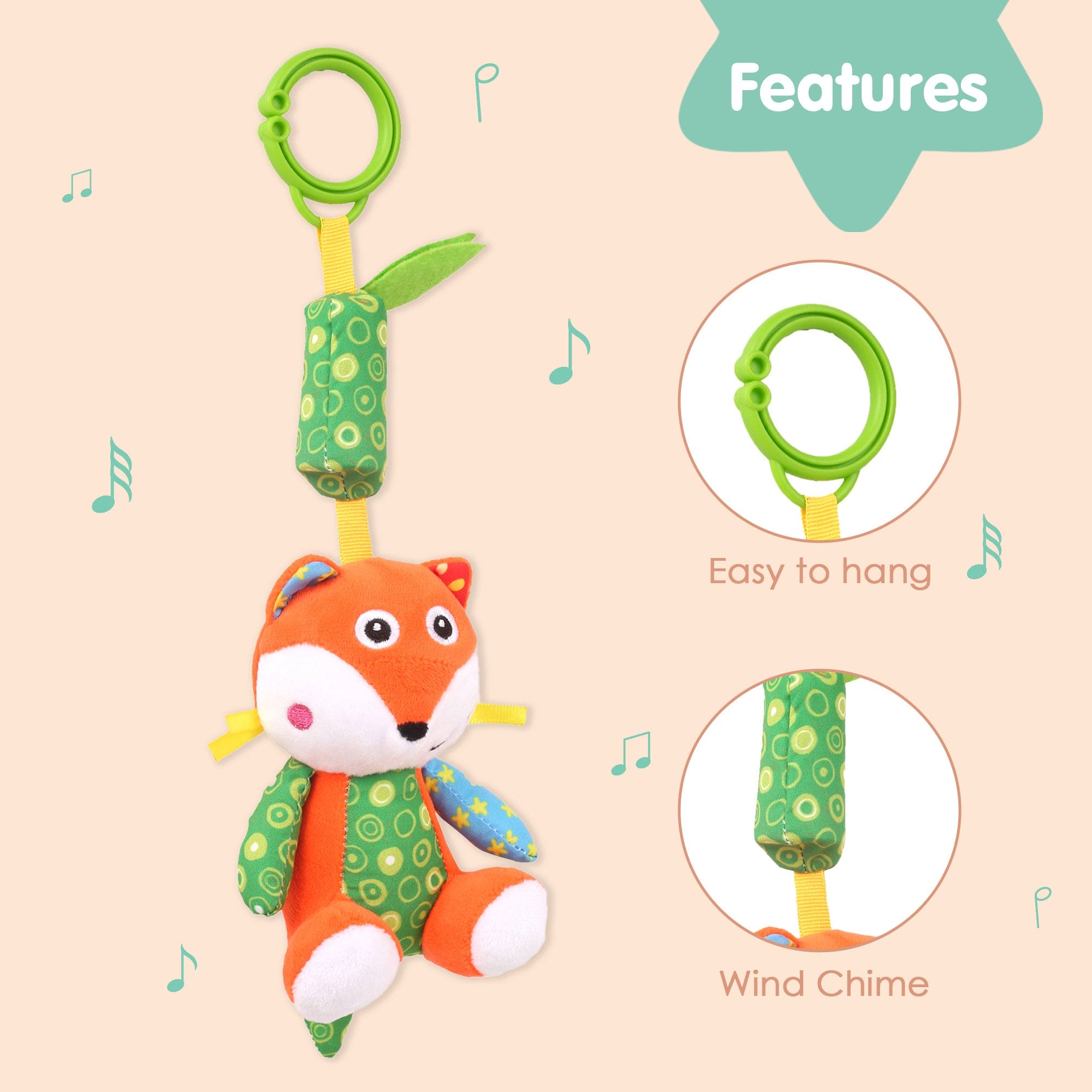 Fox Orange And Green Hanging Musical Toy