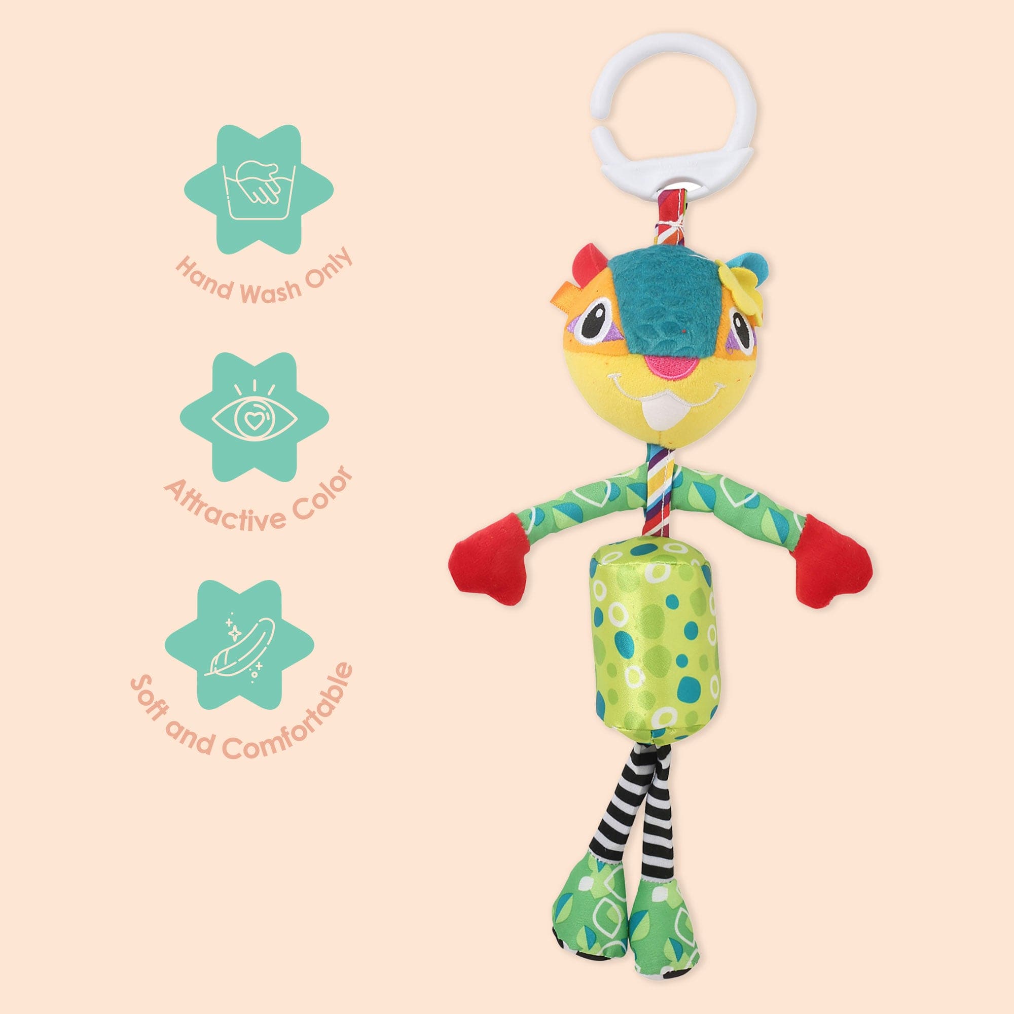 Smiling Green Hanging Musical Toy / Wind Chime Soft Rattle