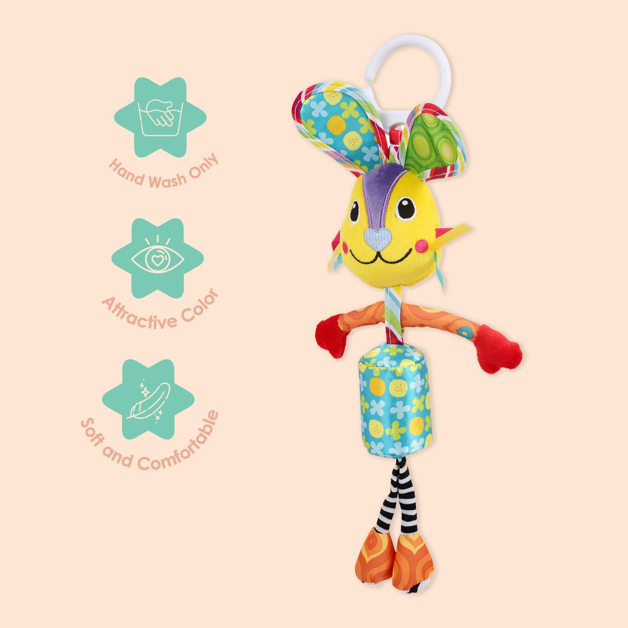 Big Earred Circus Bunny Blue Hanging Musical Toy / Wind Chime Soft Rattle