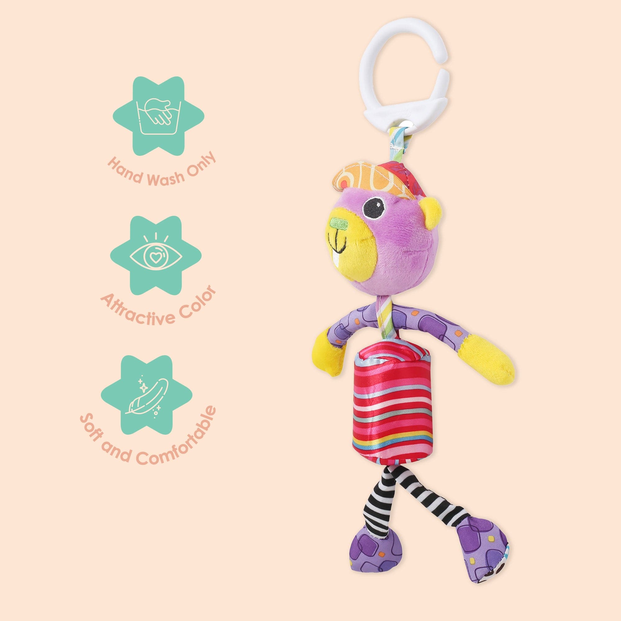 Monkey Purple Hanging Musical Toy / Wind Chime Soft Rattle