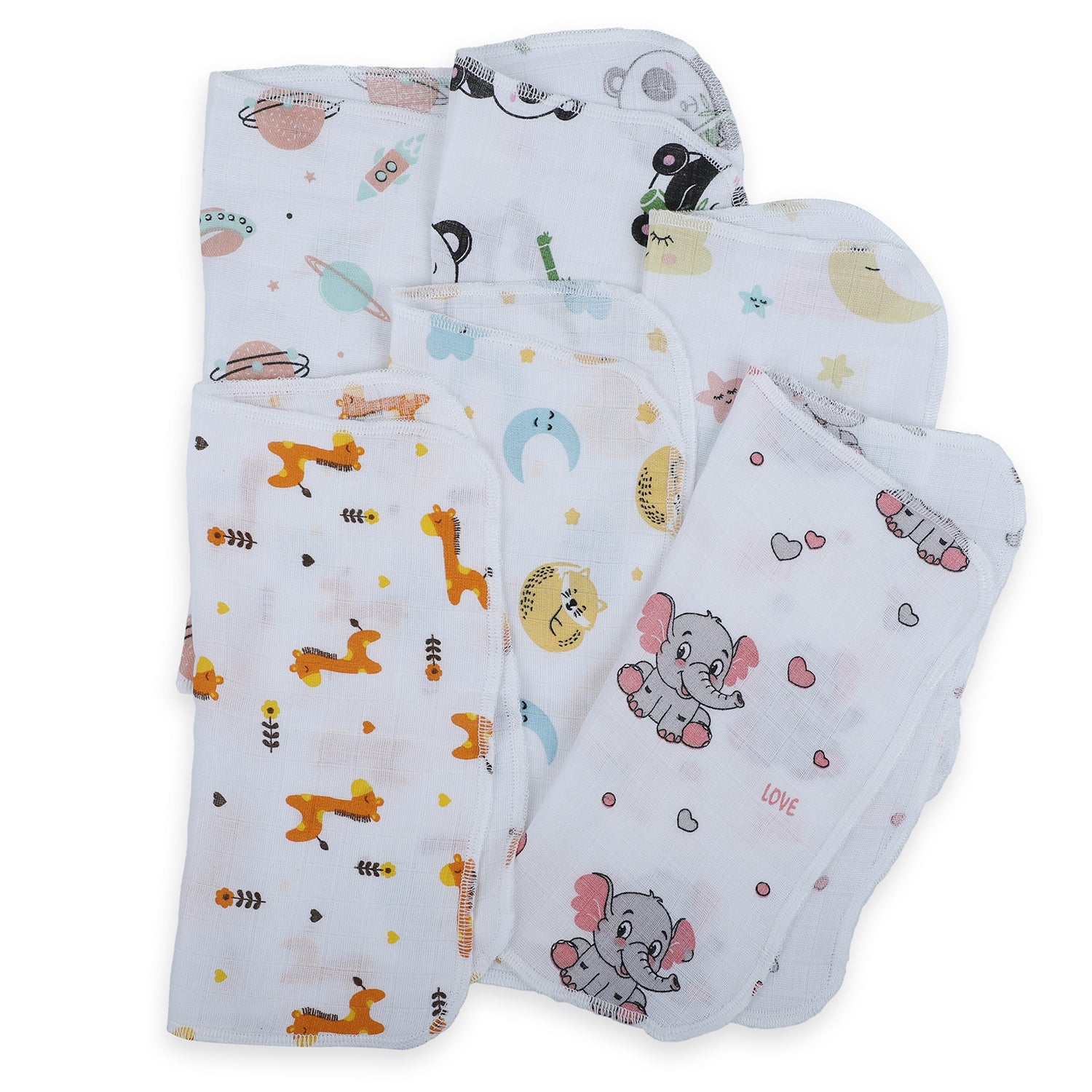 Baby Moo Highly Absorbent Cotton 6 Pcs Wash Cloth - Multicolour - Baby Moo
