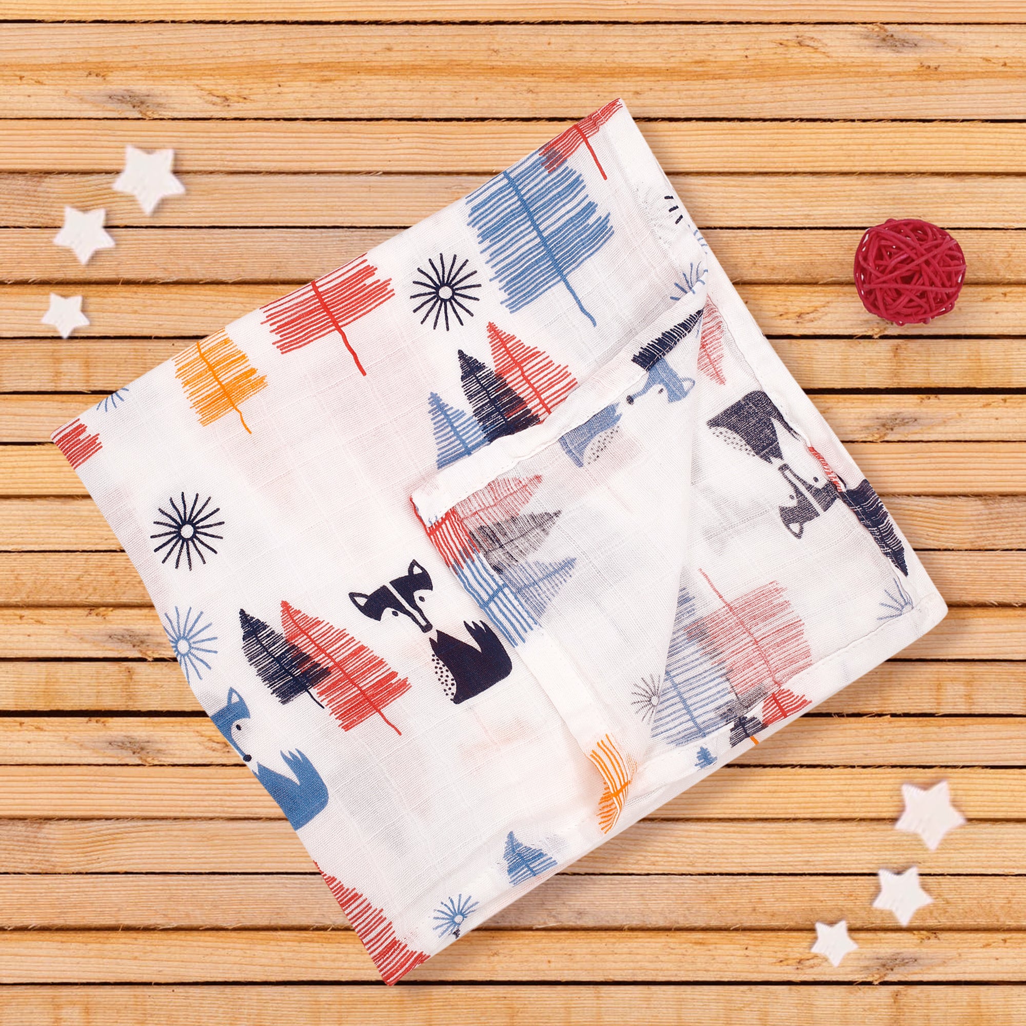 Fox In The Woods Blue Muslin Swaddle